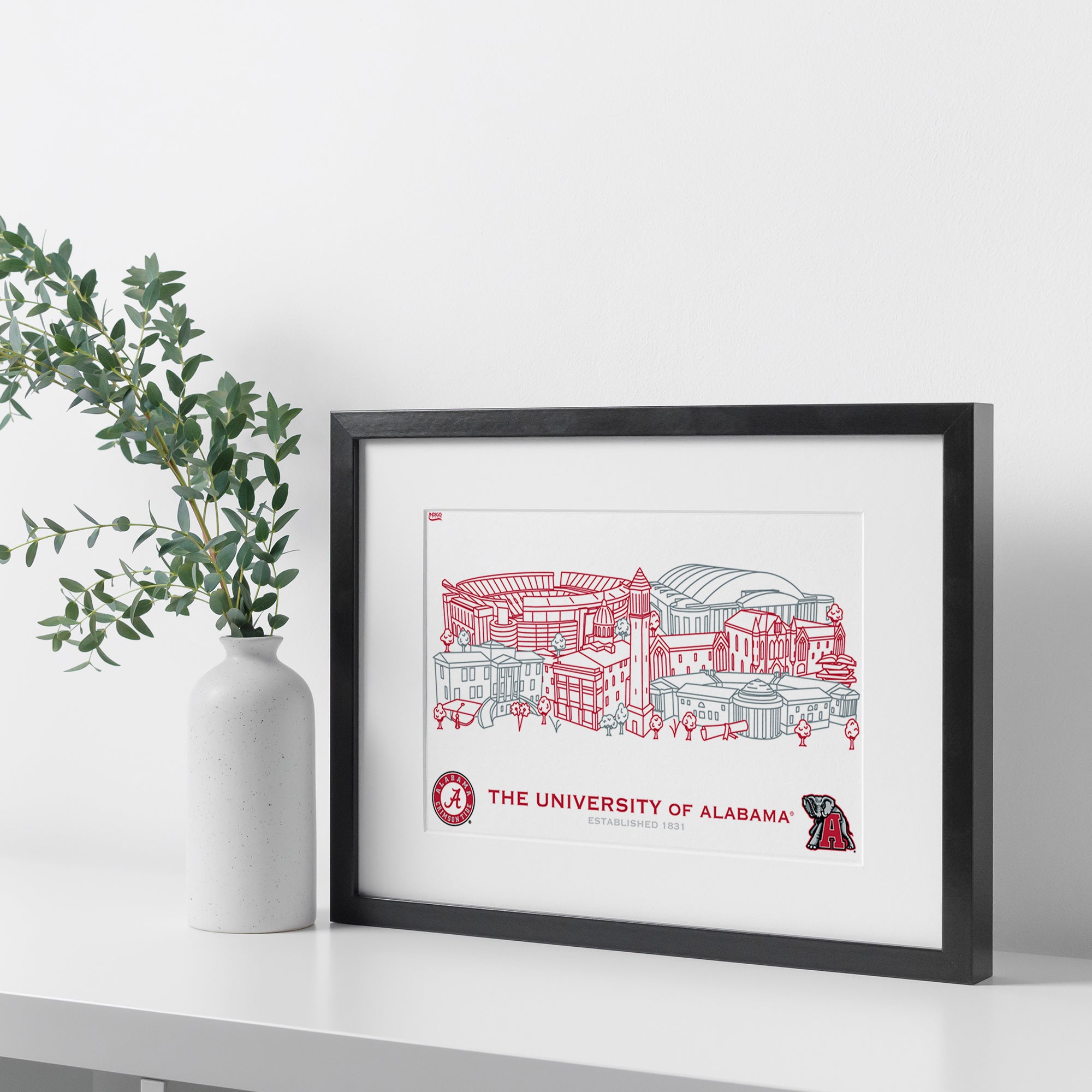 Alabama Crimson Tide Framed Campus Line Wall Art 11" x 14"