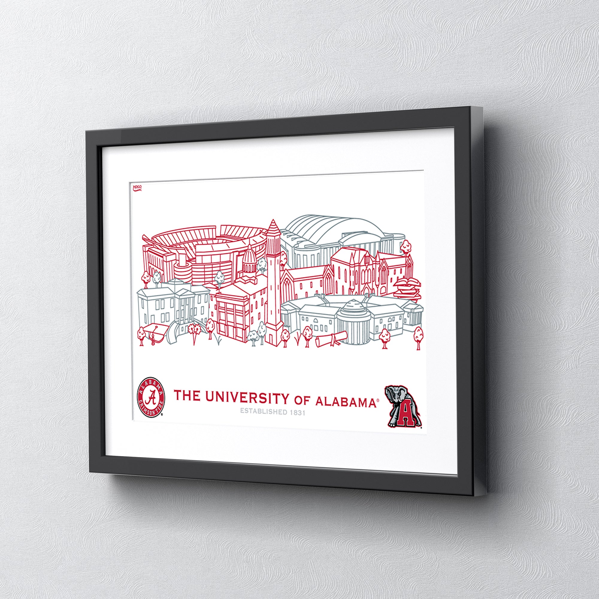 Alabama Crimson Tide Framed Campus Line Wall Art 11" x 14"