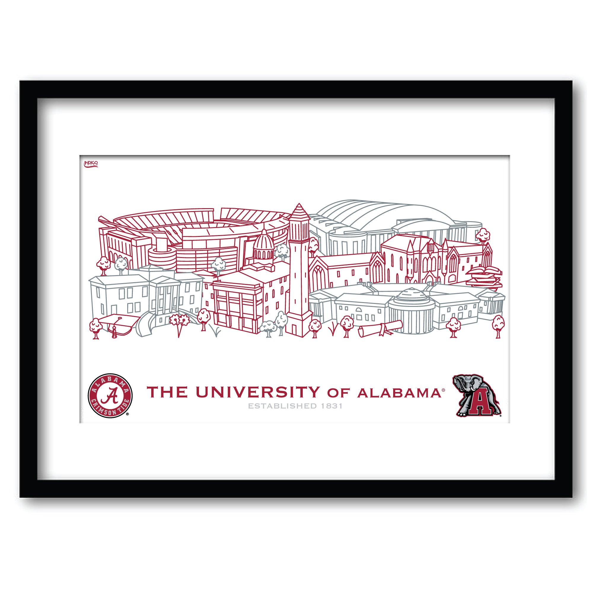 Alabama Crimson Tide Framed Campus Line Wall Art 11" x 14"
