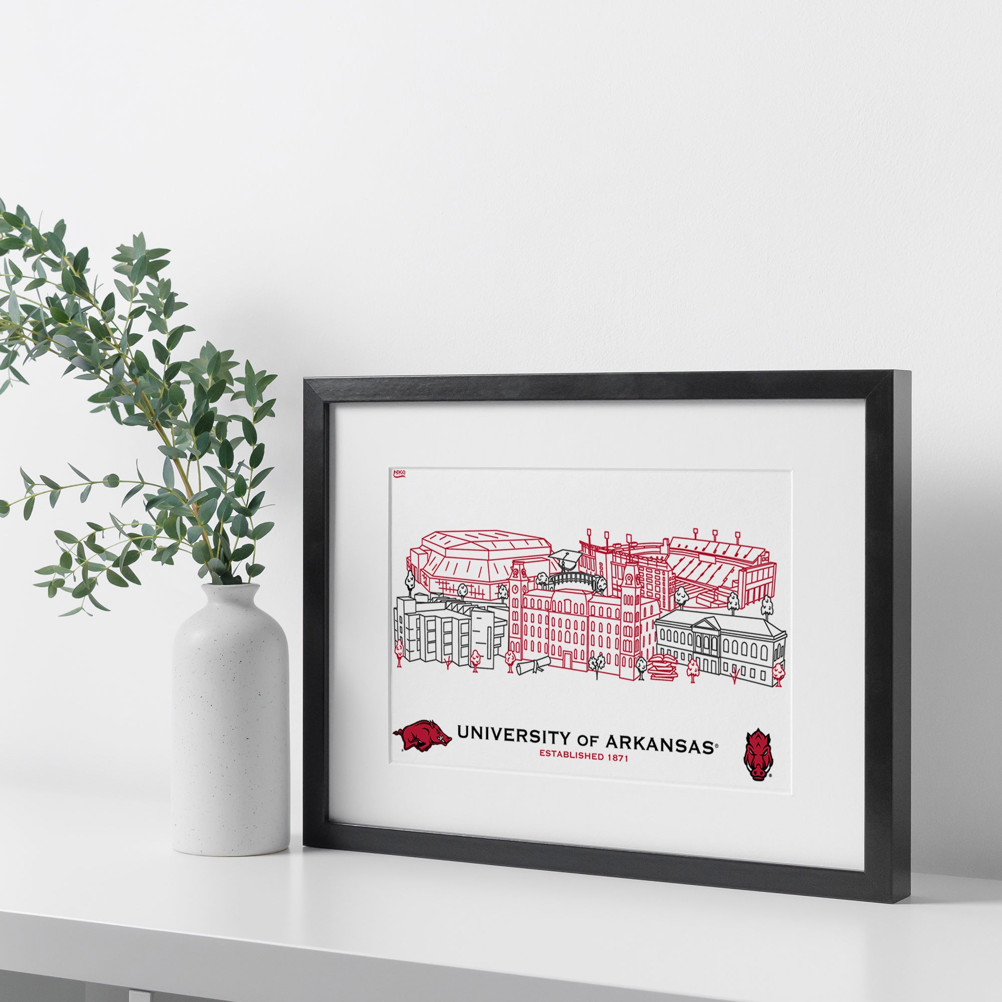 Arkansas Razorbacks Framed Campus Line Wall Art 11" x 14"