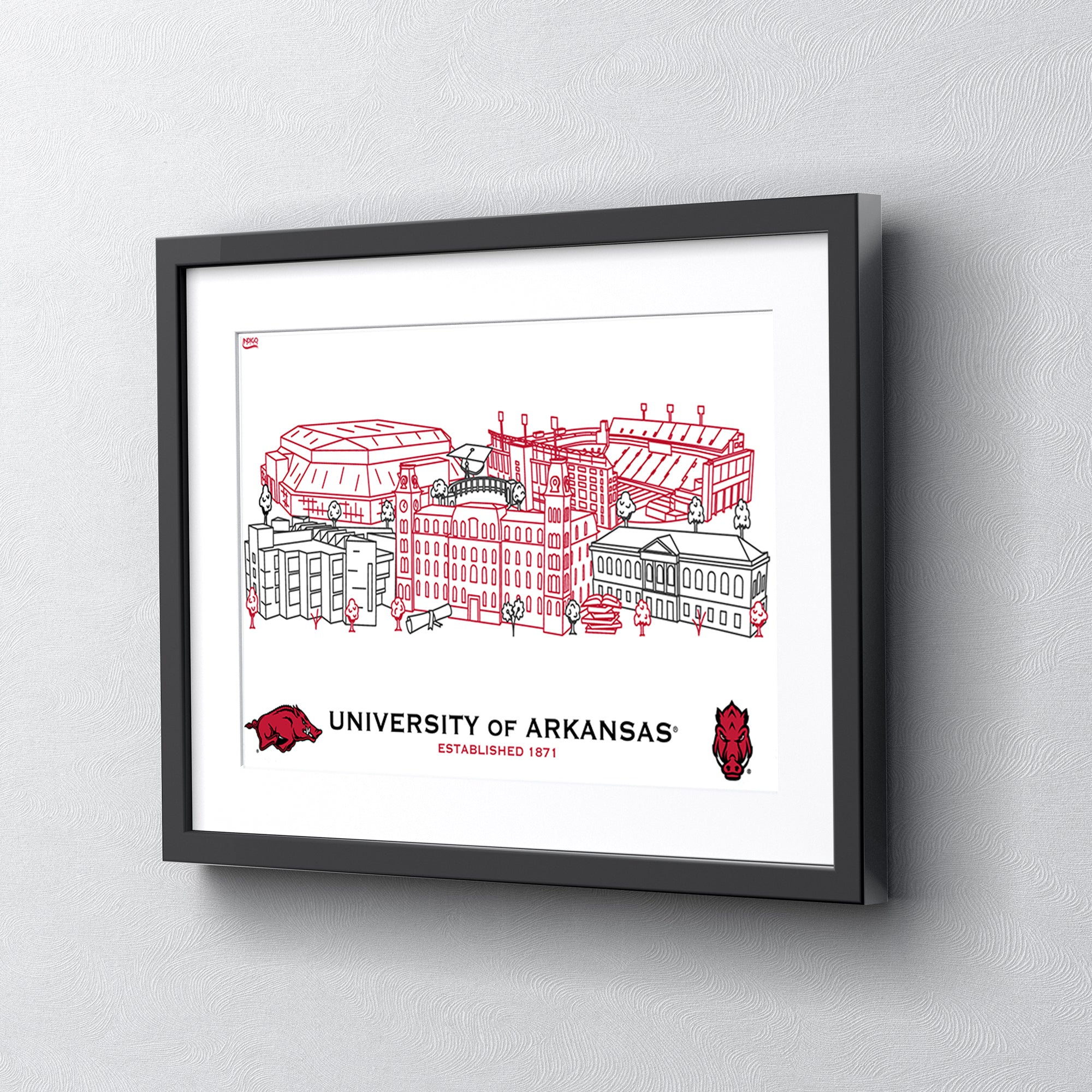 Arkansas Razorbacks Framed Campus Line Wall Art 11" x 14"