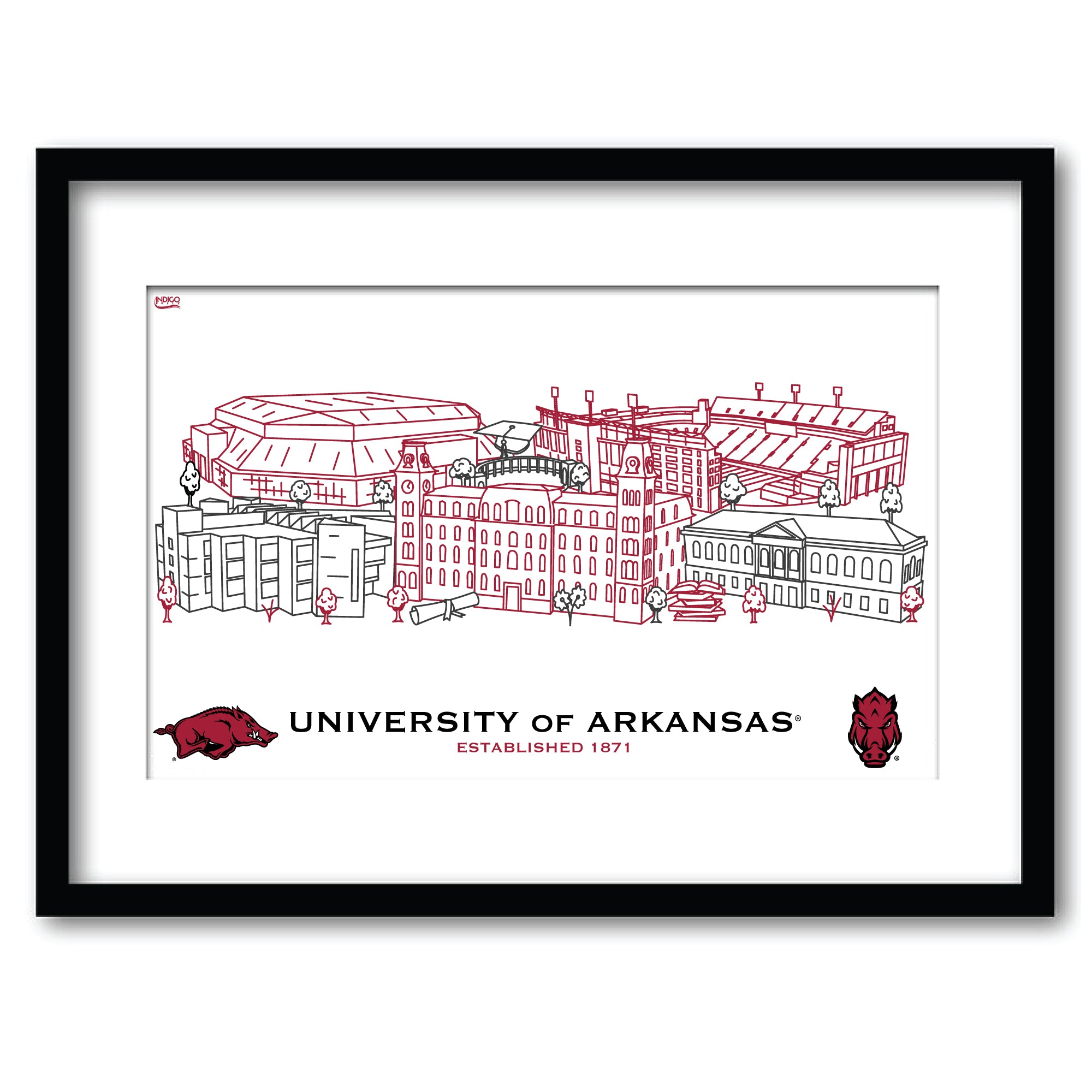 Arkansas Razorbacks Framed Campus Line Wall Art 11" x 14"