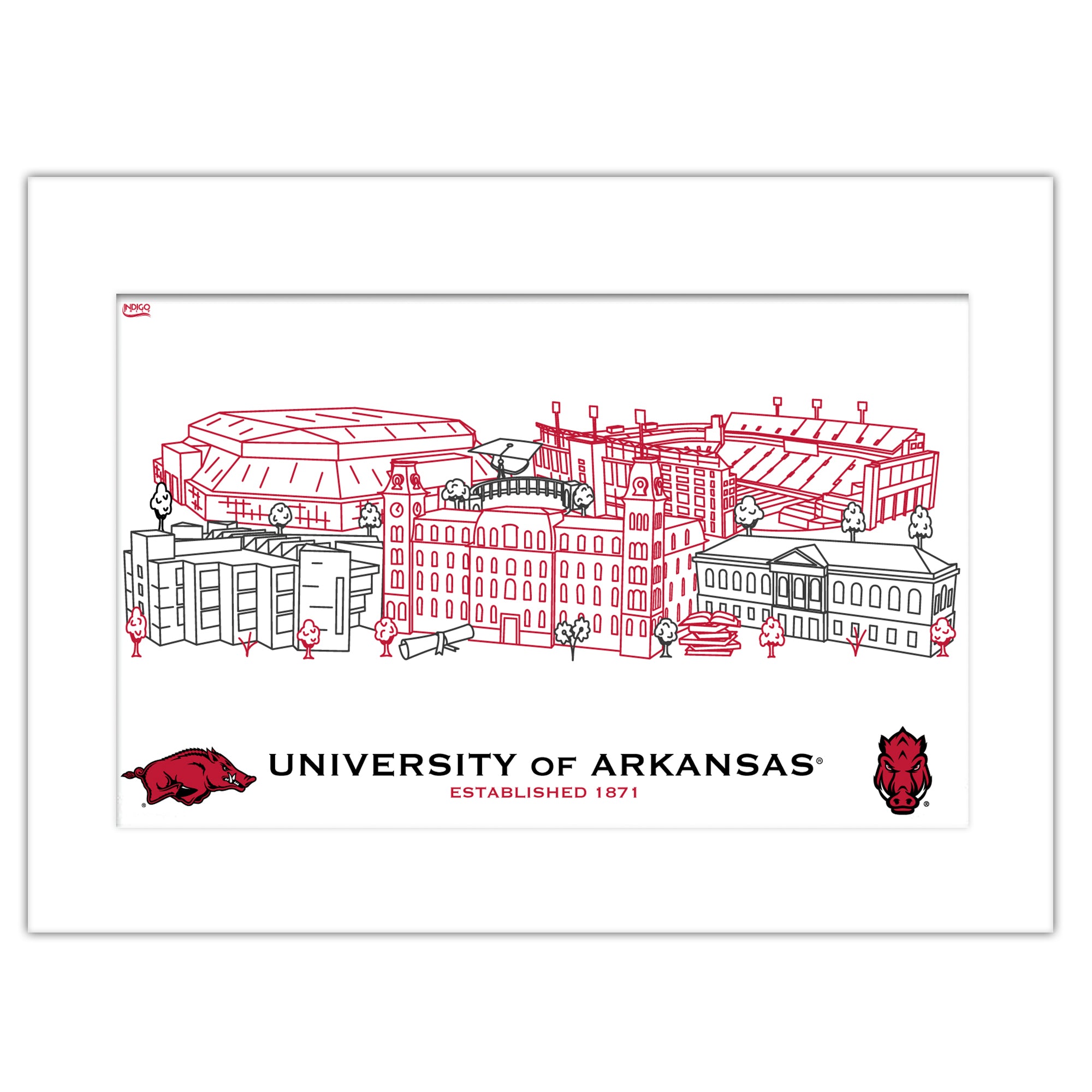 Arkansas Razorbacks Matted Campus Line Wall Art 11" x 14"