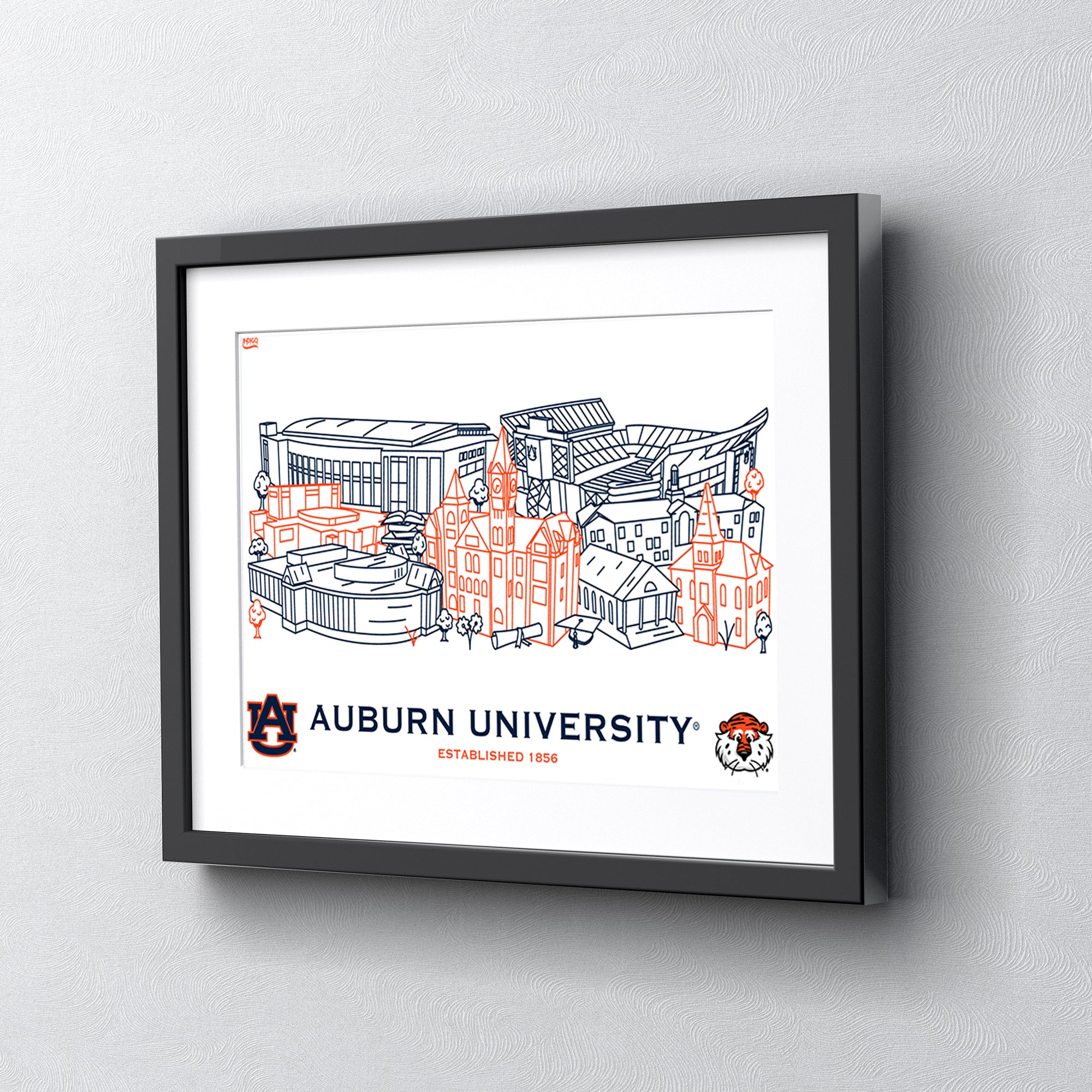Auburn Tigers Framed Campus Line Wall Art 11" x 14"
