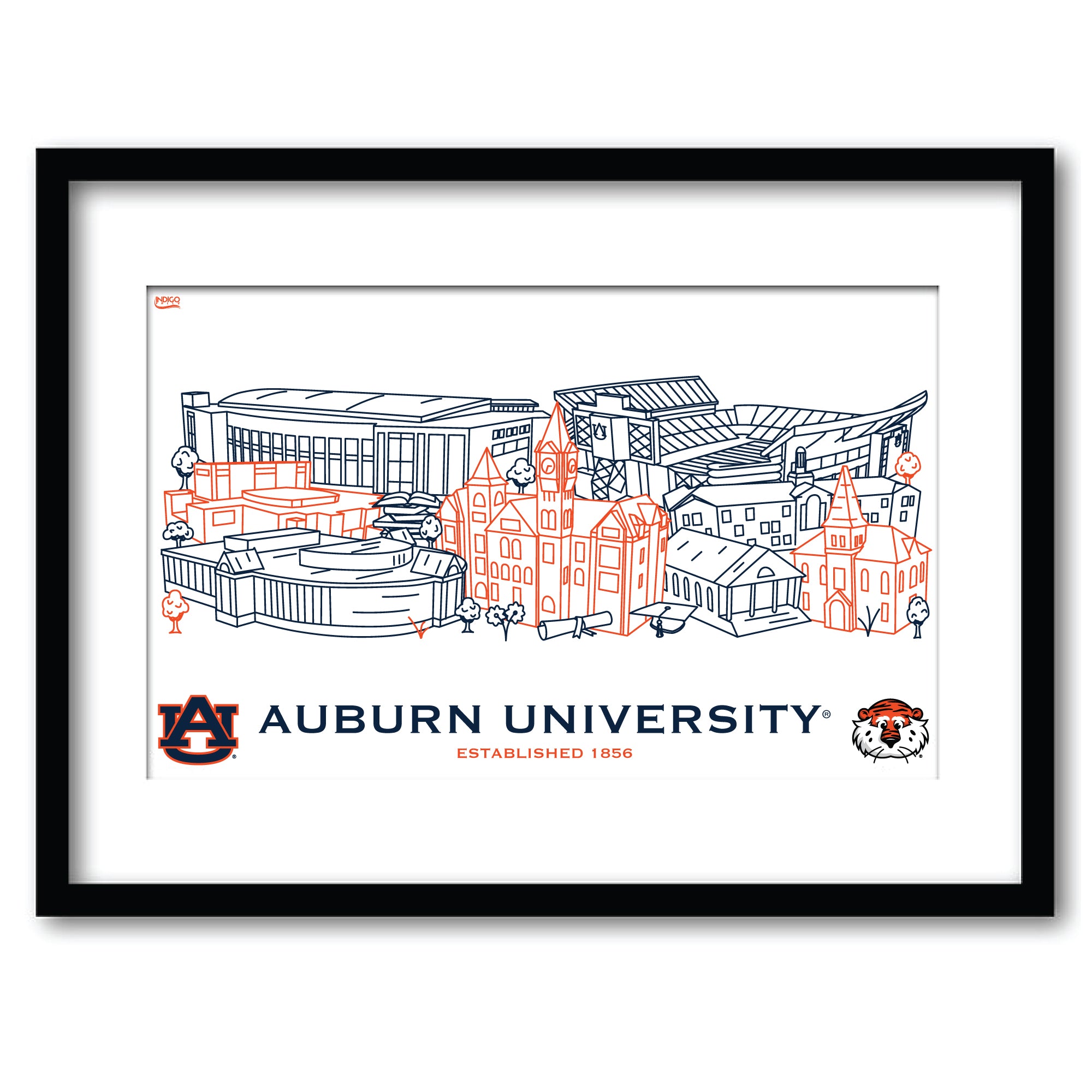 Auburn Tigers Framed Campus Line Wall Art 11" x 14"
