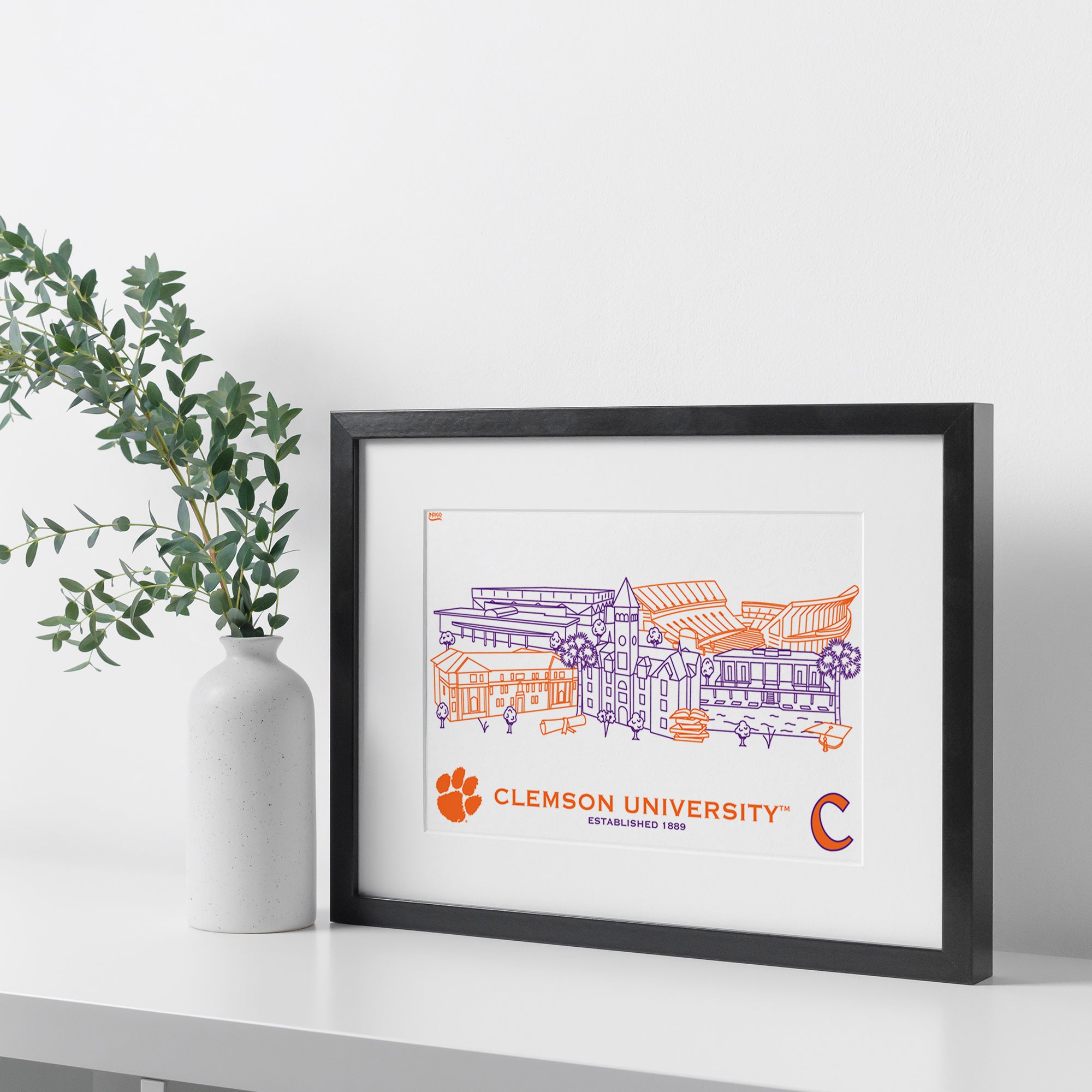 Clemson Tigers Framed Campus Line Wall Art 11" x 14"