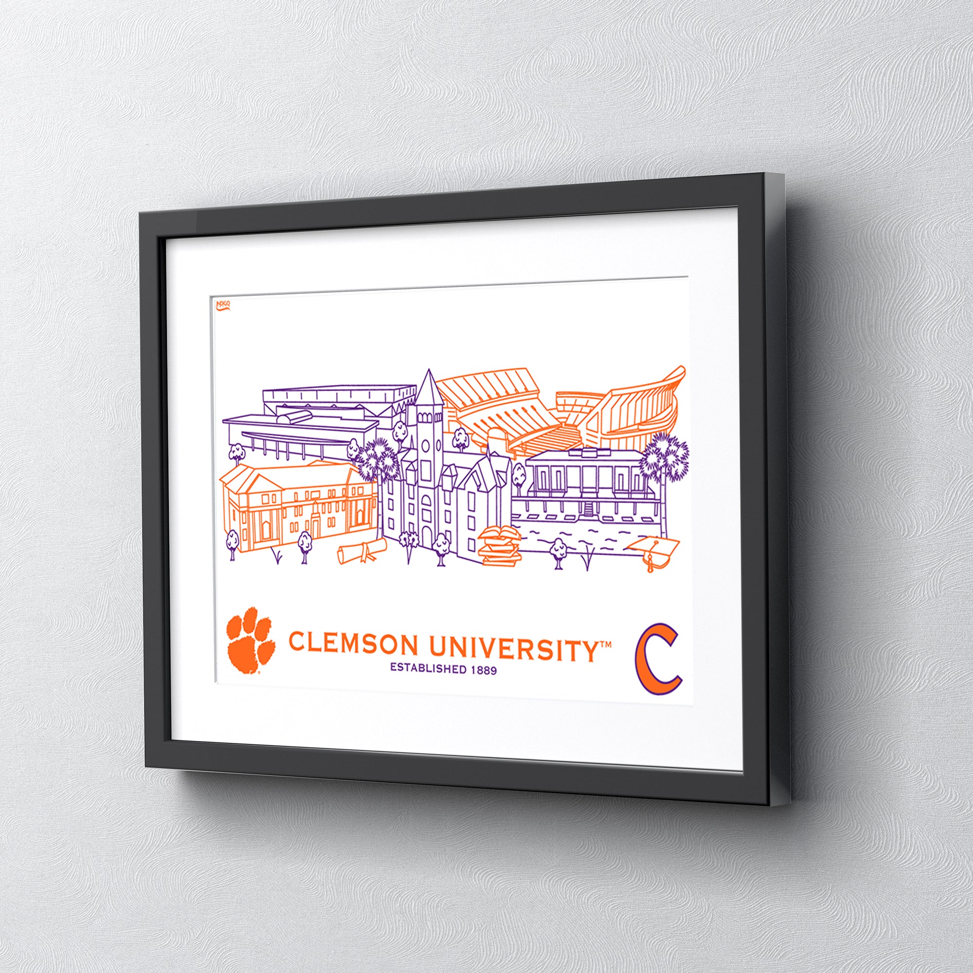 Clemson Tigers Framed Campus Line Wall Art 11" x 14"