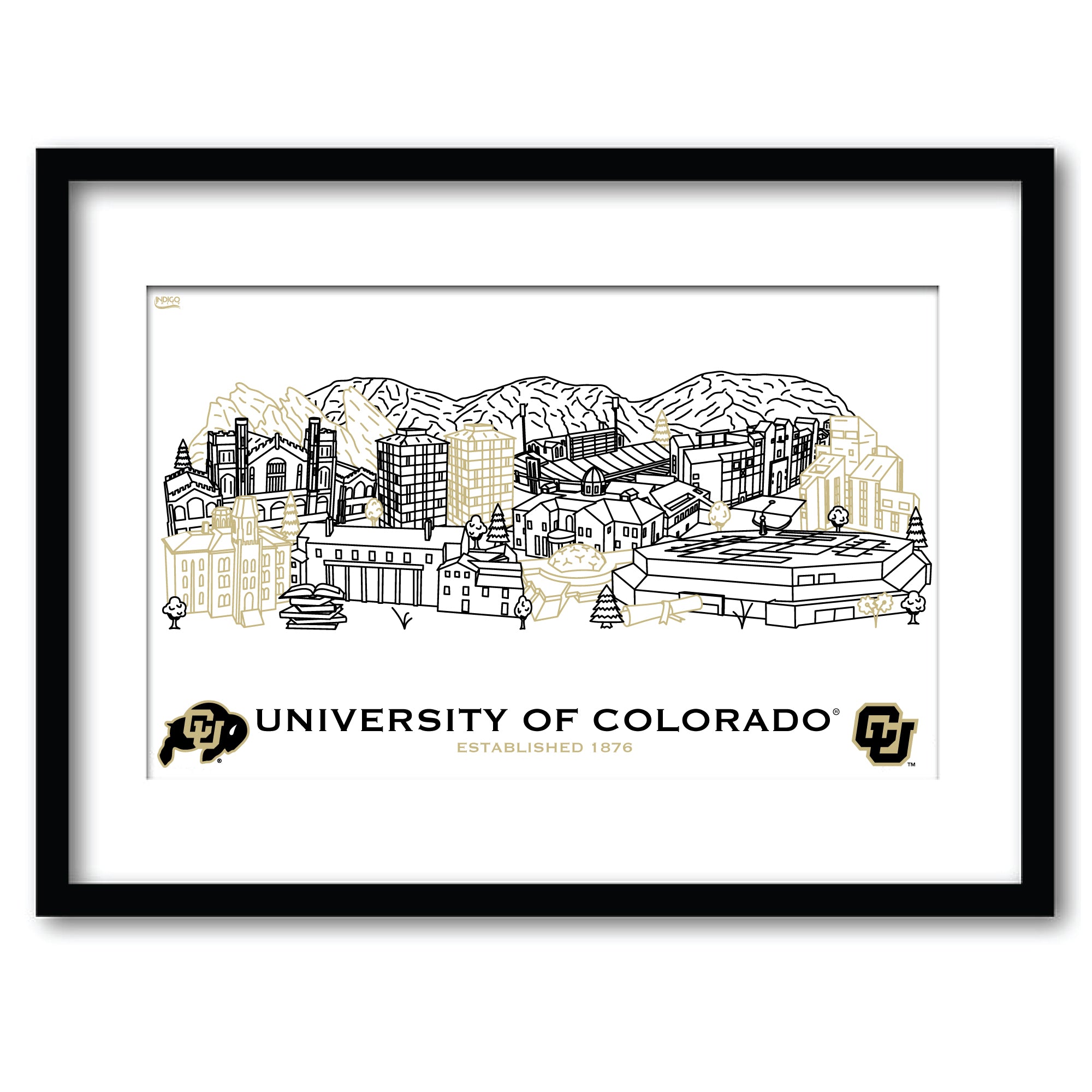 Colorado Buffaloes Framed Campus Line Wall Art 11" x 14"