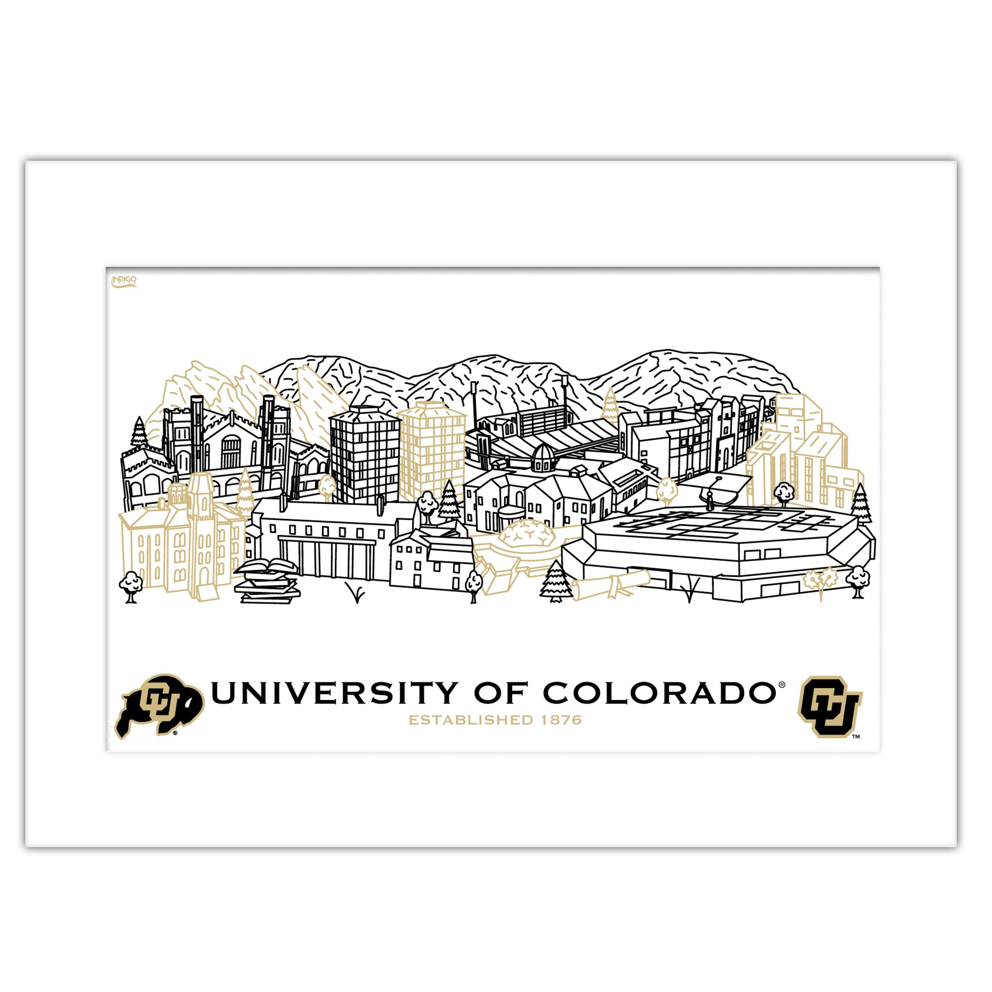 Colorado Buffaloes Matted Campus Line Wall Art 11" x 14"