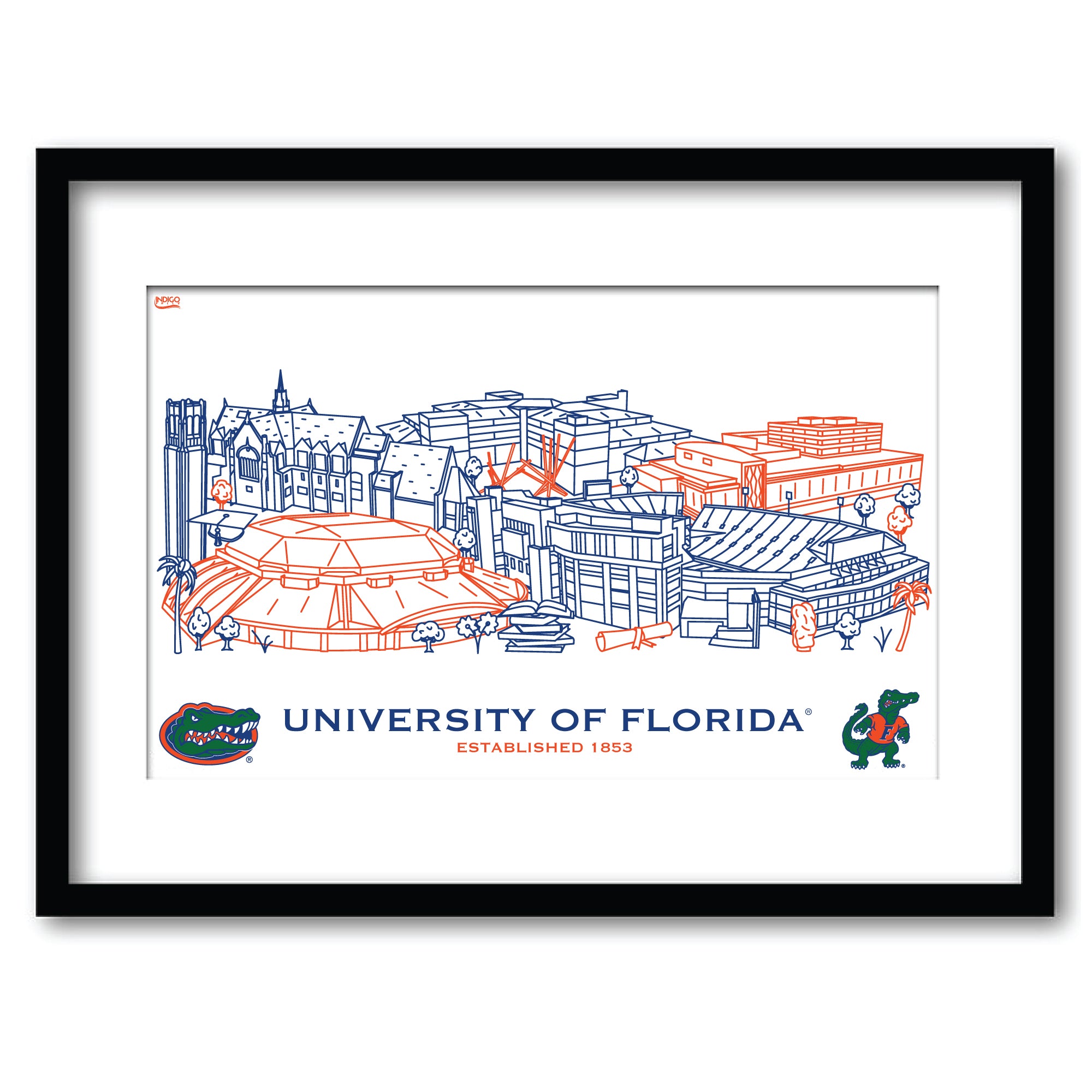 Florida Gators Framed Campus Line Wall Art 11" x 14"