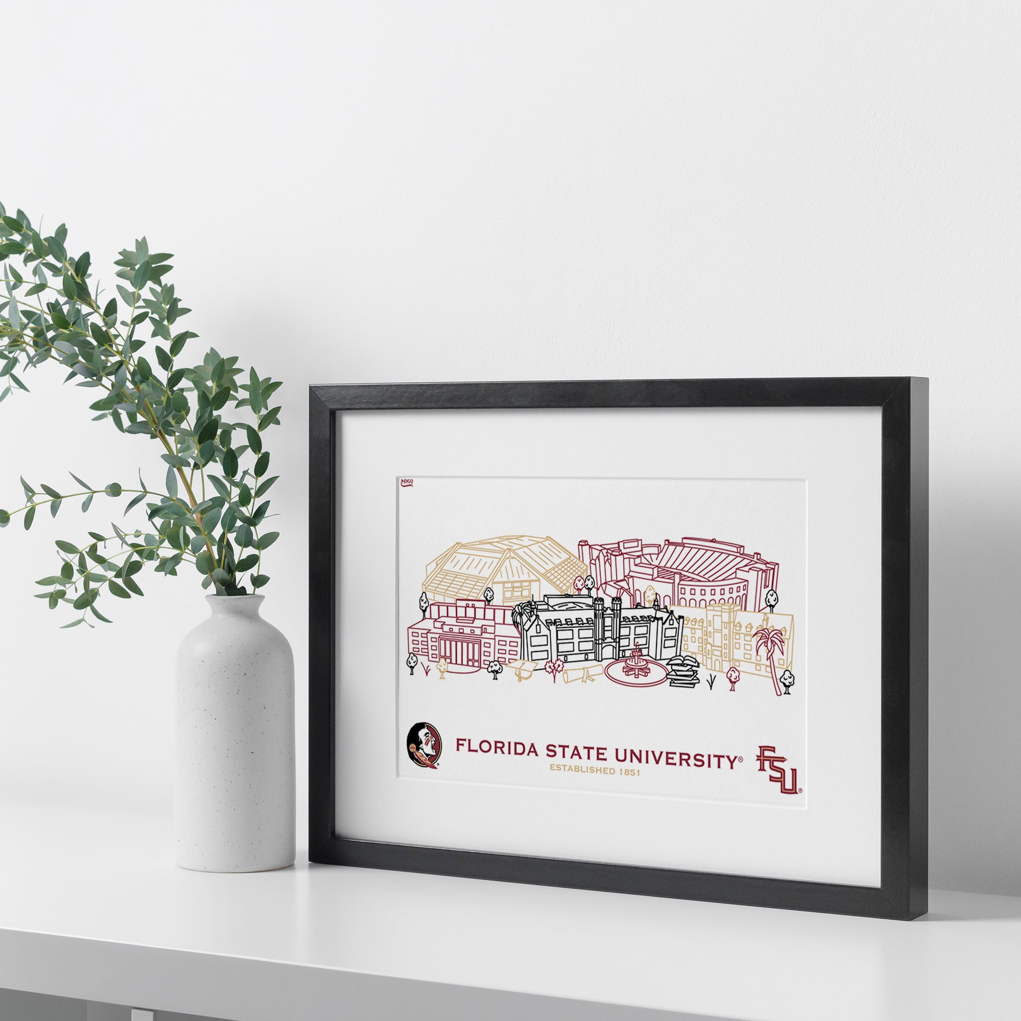 Florida State Seminoles Framed Campus Line Wall Art 11" x 14"