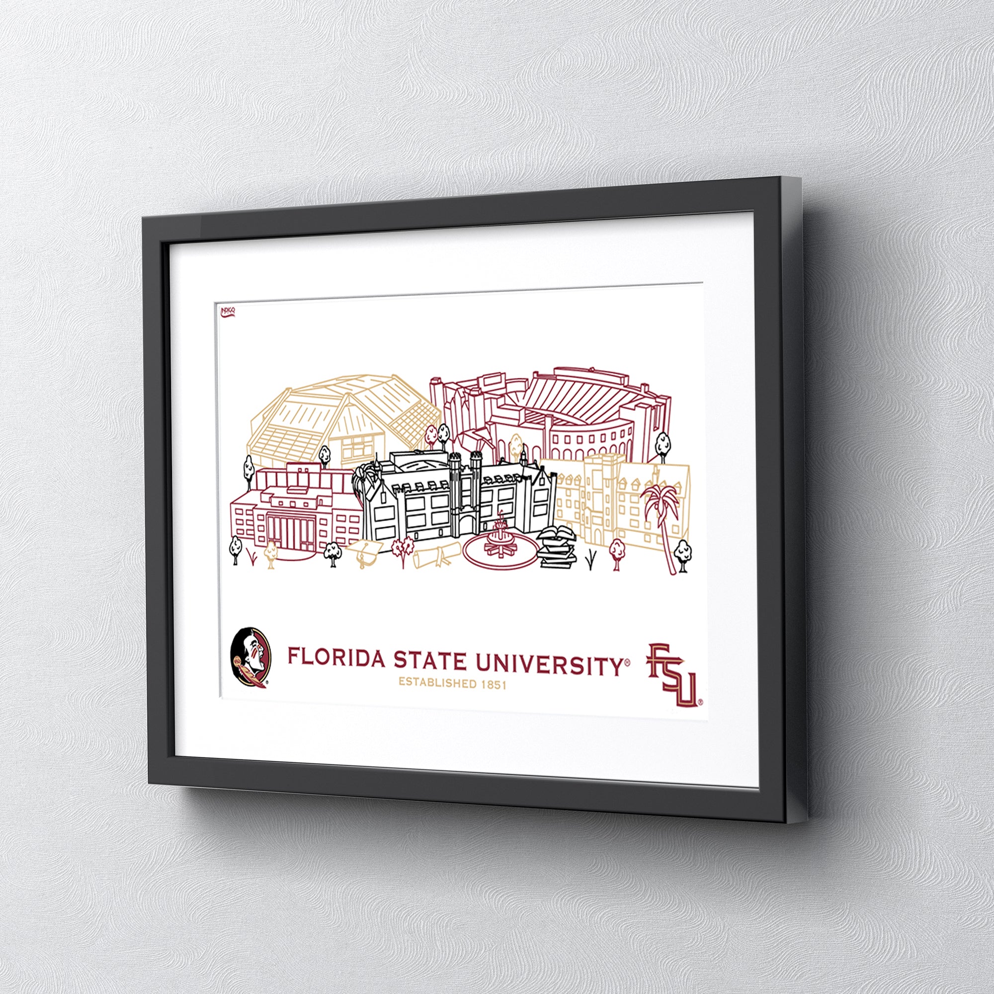 Florida State Seminoles Framed Campus Line Wall Art 11" x 14"
