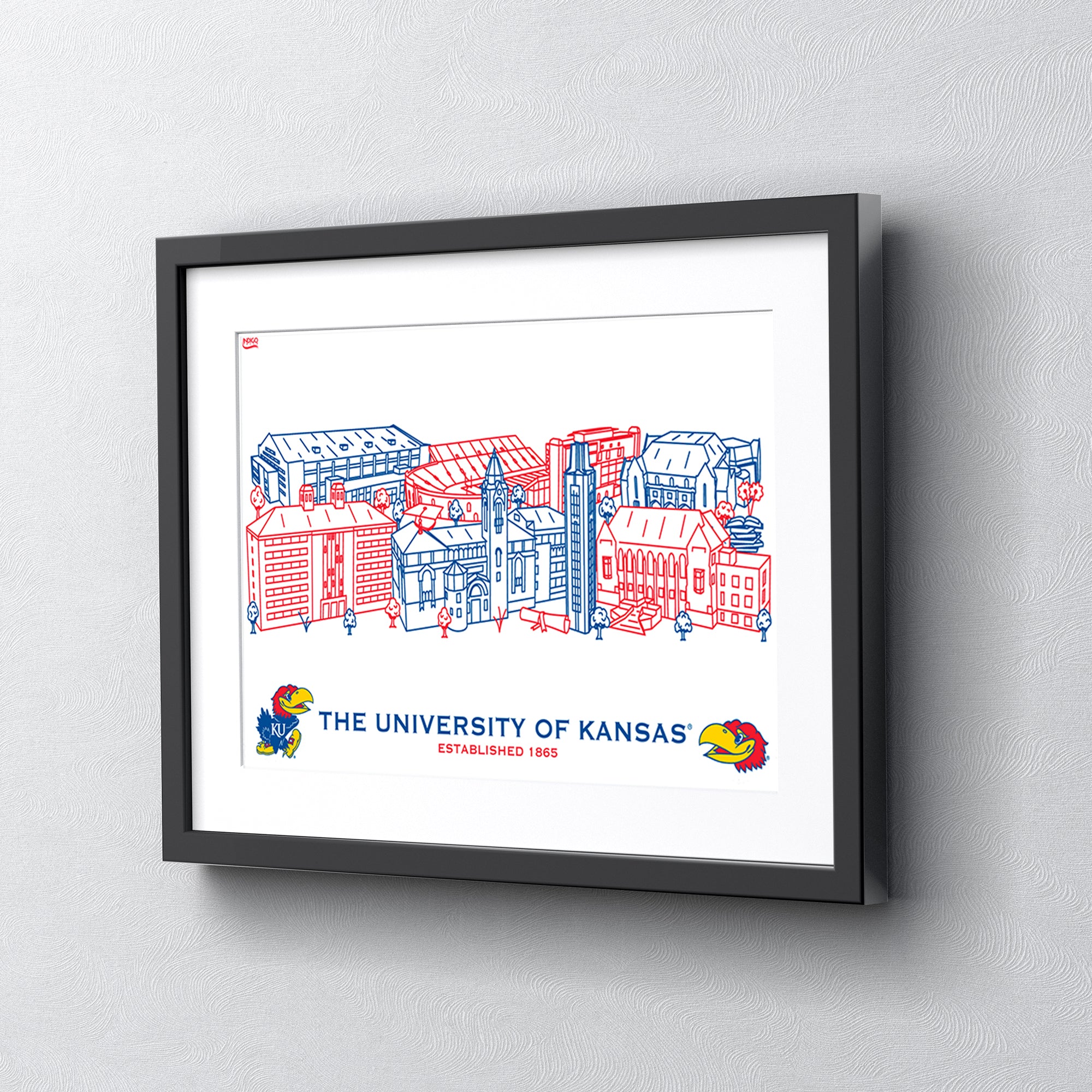 Kansas Jayhawks Framed Campus Line Wall Art 11" x 14"