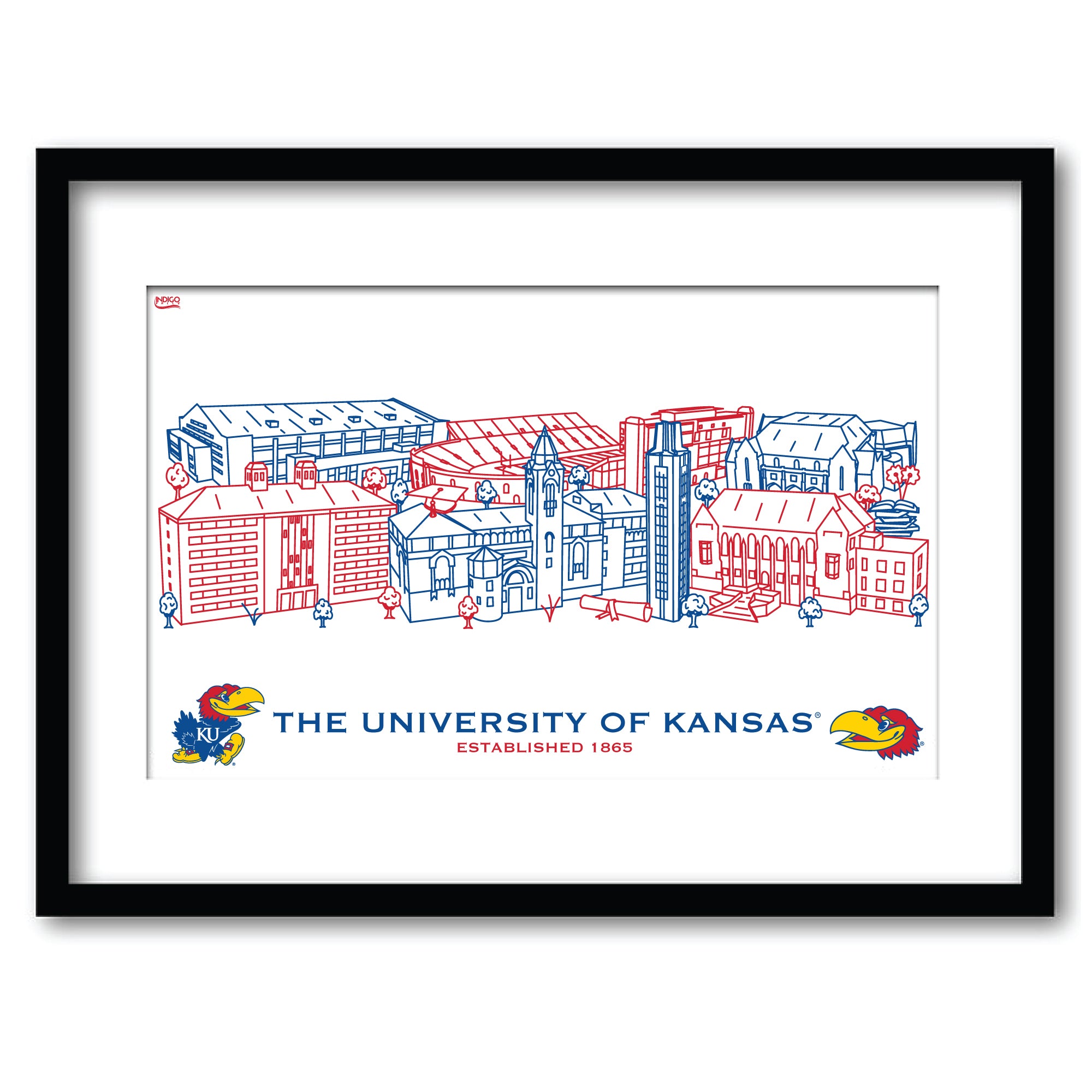 Kansas Jayhawks Framed Campus Line Wall Art 11" x 14"