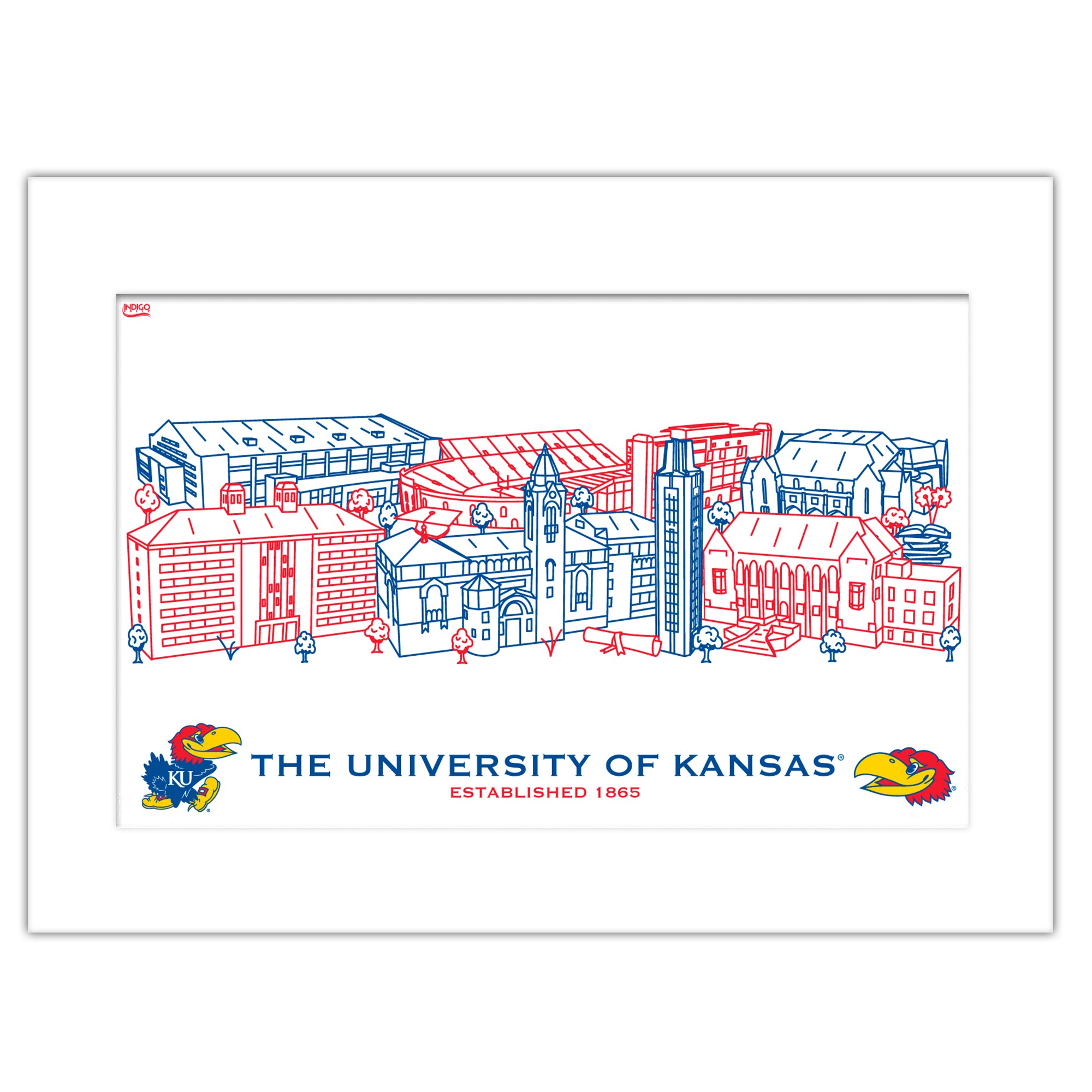 Kansas Jayhawks Matted Campus Line Wall Art 11" x 14"