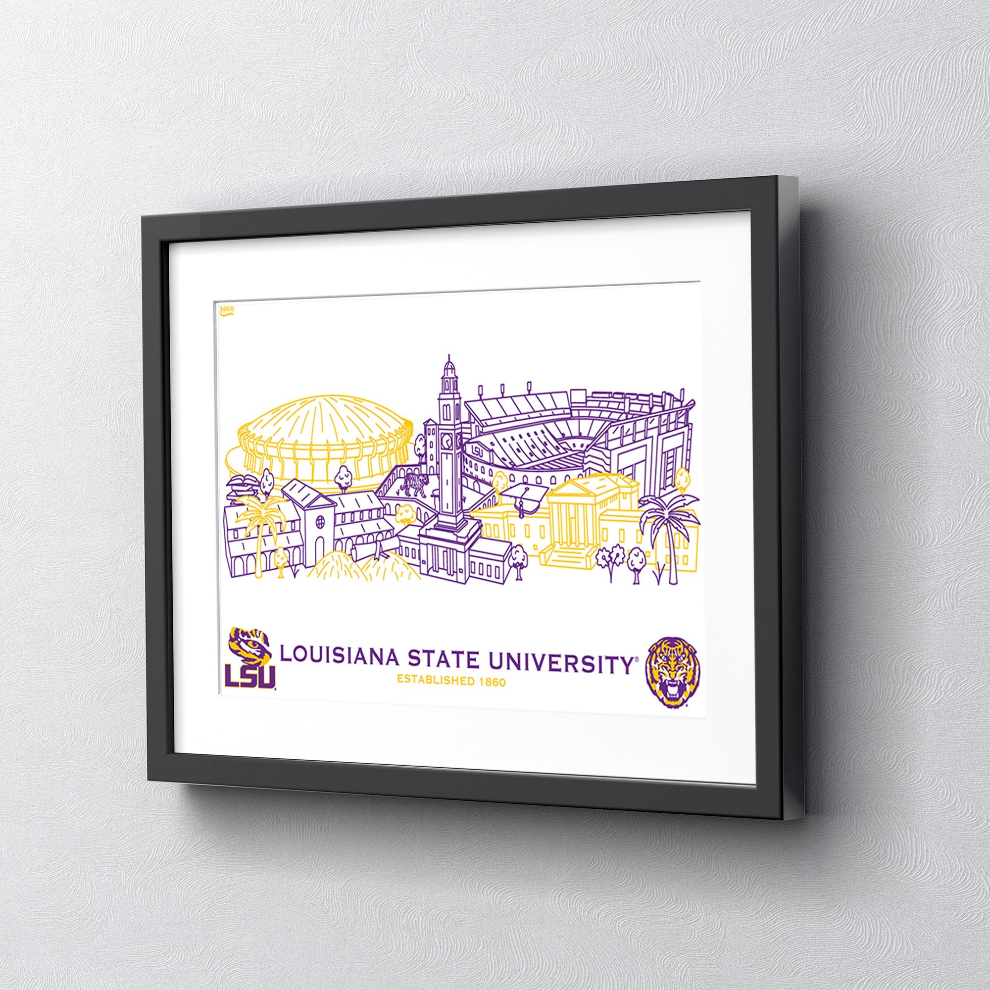 LSU Tigers Framed Campus Line Wall Art 11" x 14"
