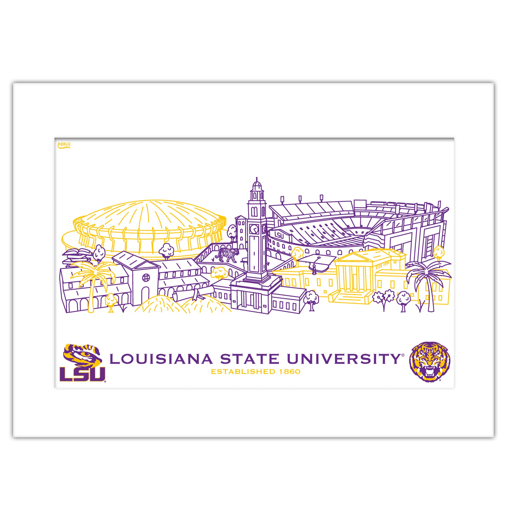 LSU Tigers Matted Campus Line Wall Art 11" x 14"