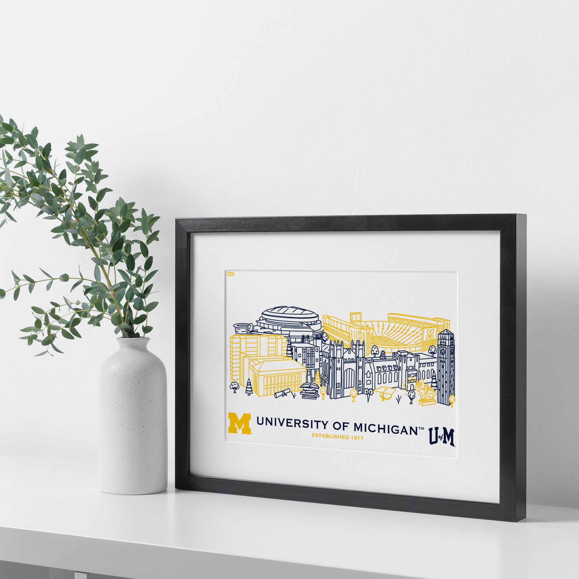 Michigan Wolverines Framed Campus Line Wall Art 11" x 14"