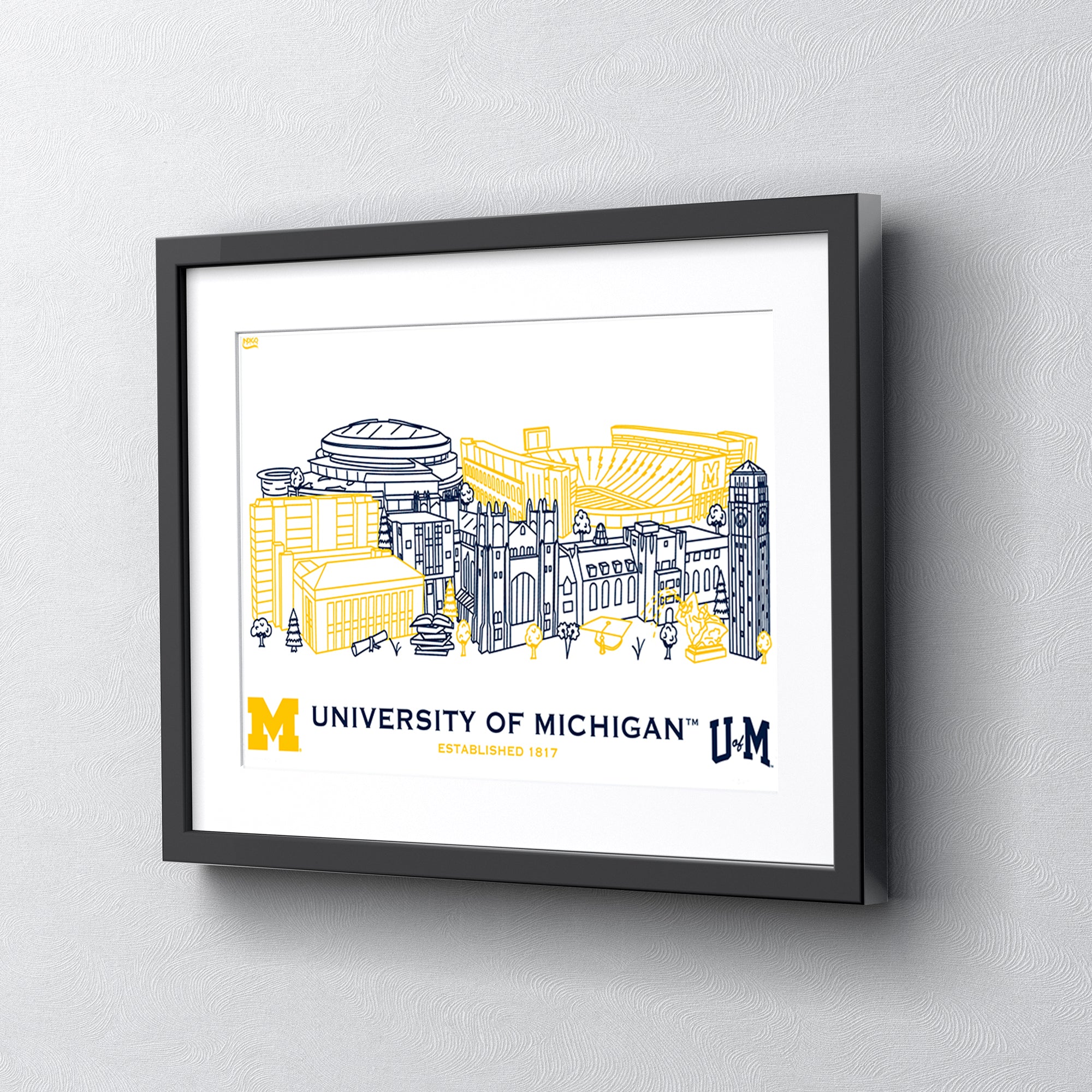 Michigan Wolverines Framed Campus Line Wall Art 11" x 14"