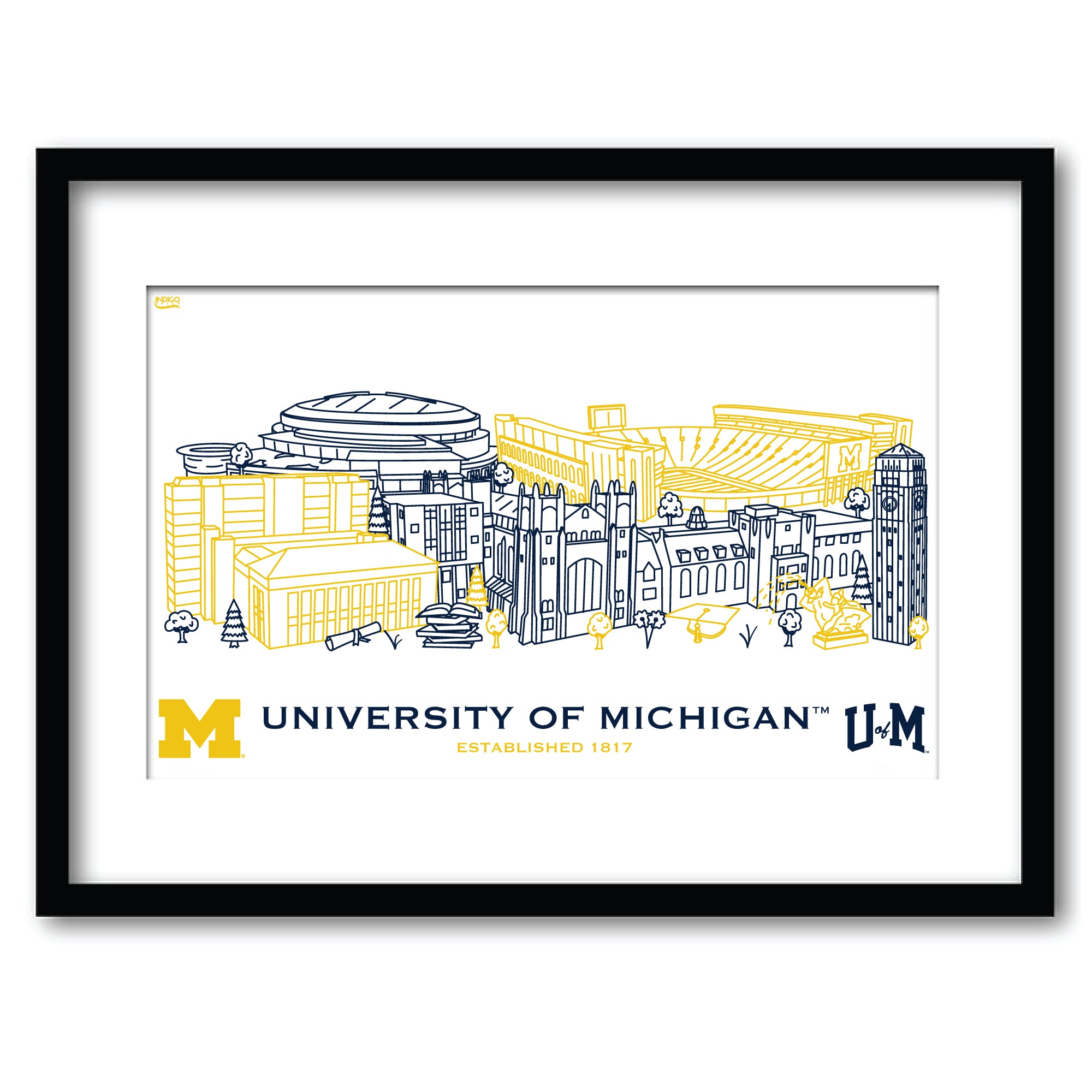 Michigan Wolverines Framed Campus Line Wall Art 11" x 14"