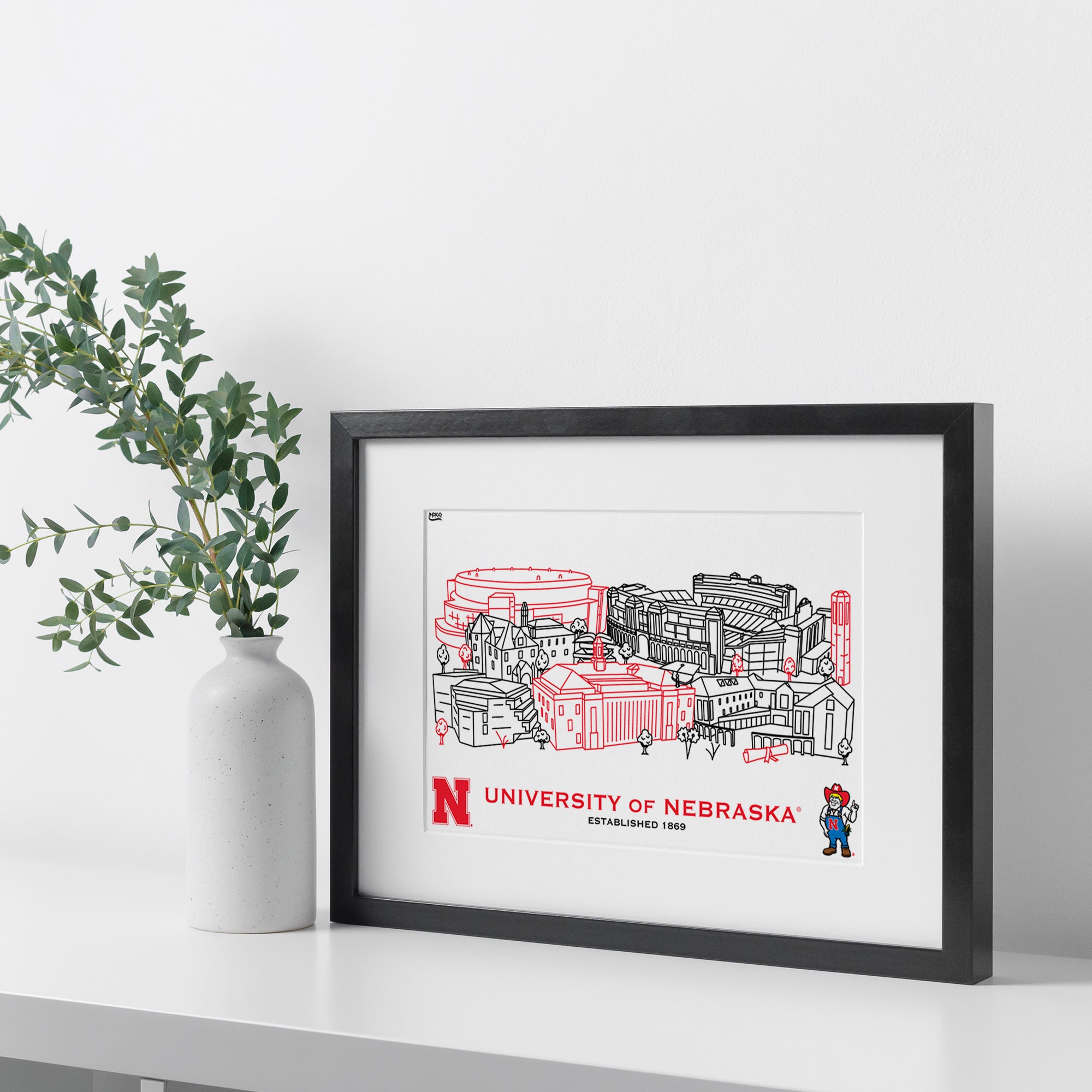 Nebraska Cornhuskers Framed Campus Line Wall Art 11" x 14"