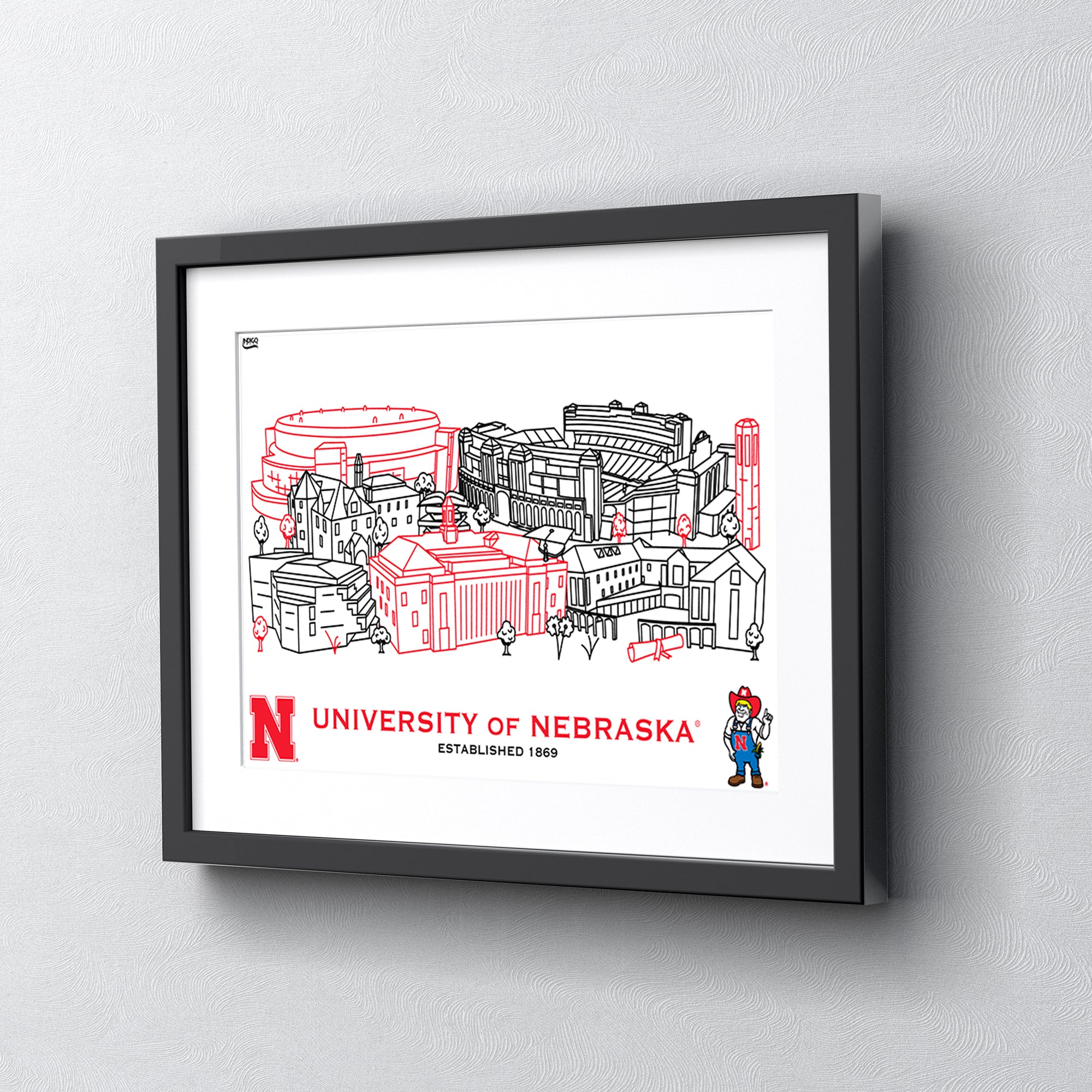 Nebraska Cornhuskers Framed Campus Line Wall Art 11" x 14"