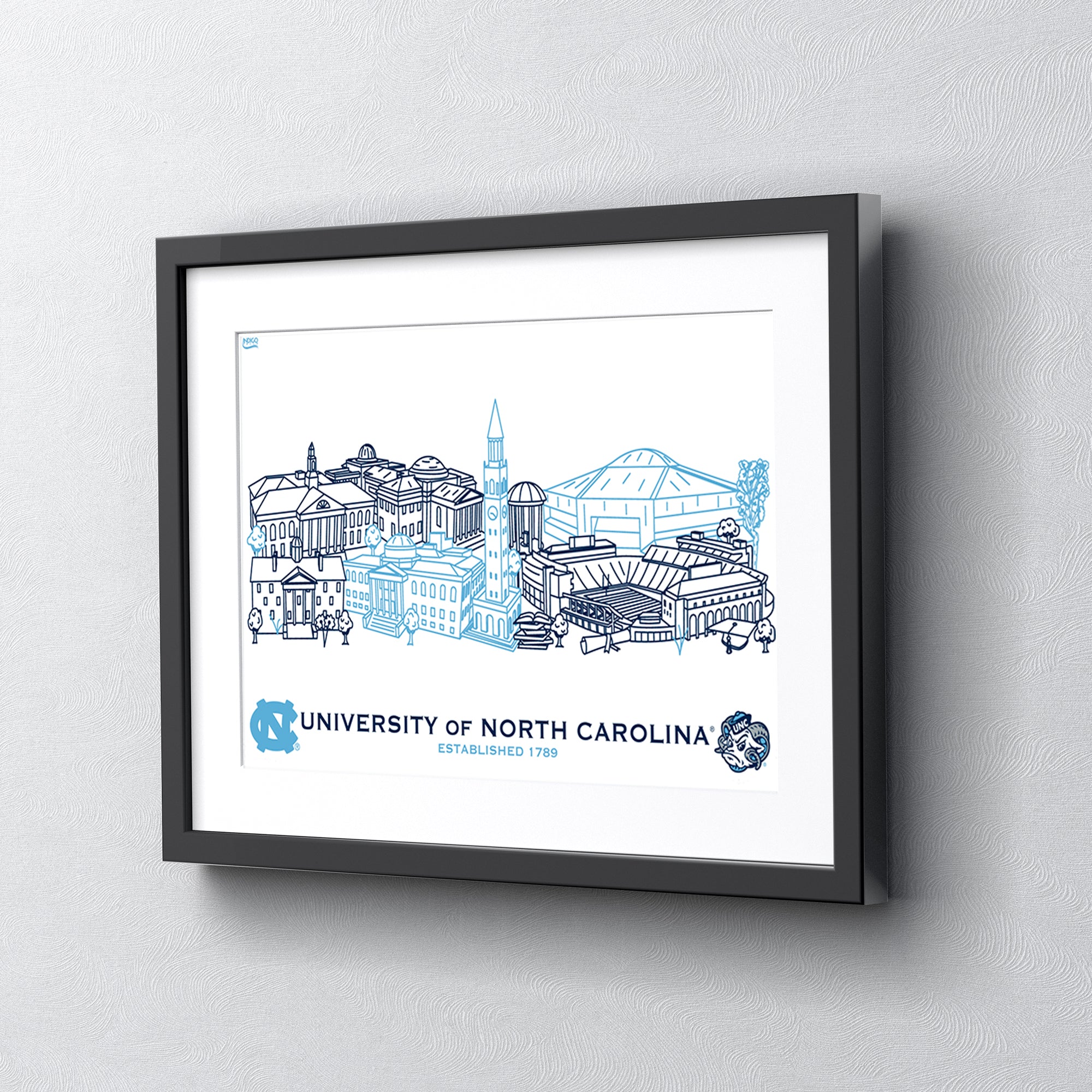 North Carolina Tar Heels Framed Campus Line Wall Art 11" x 14"