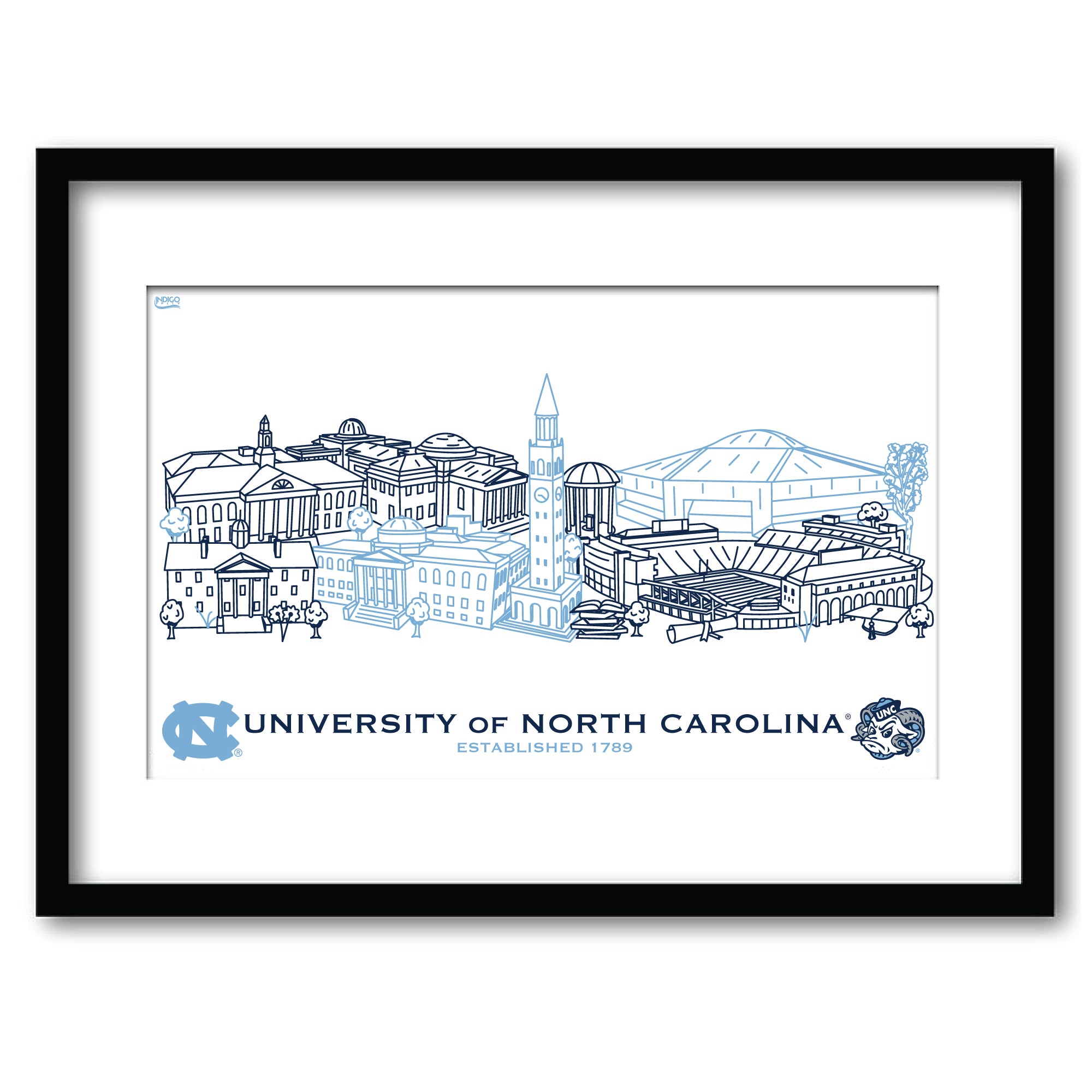 North Carolina Tar Heels Framed Campus Line Wall Art 11" x 14"