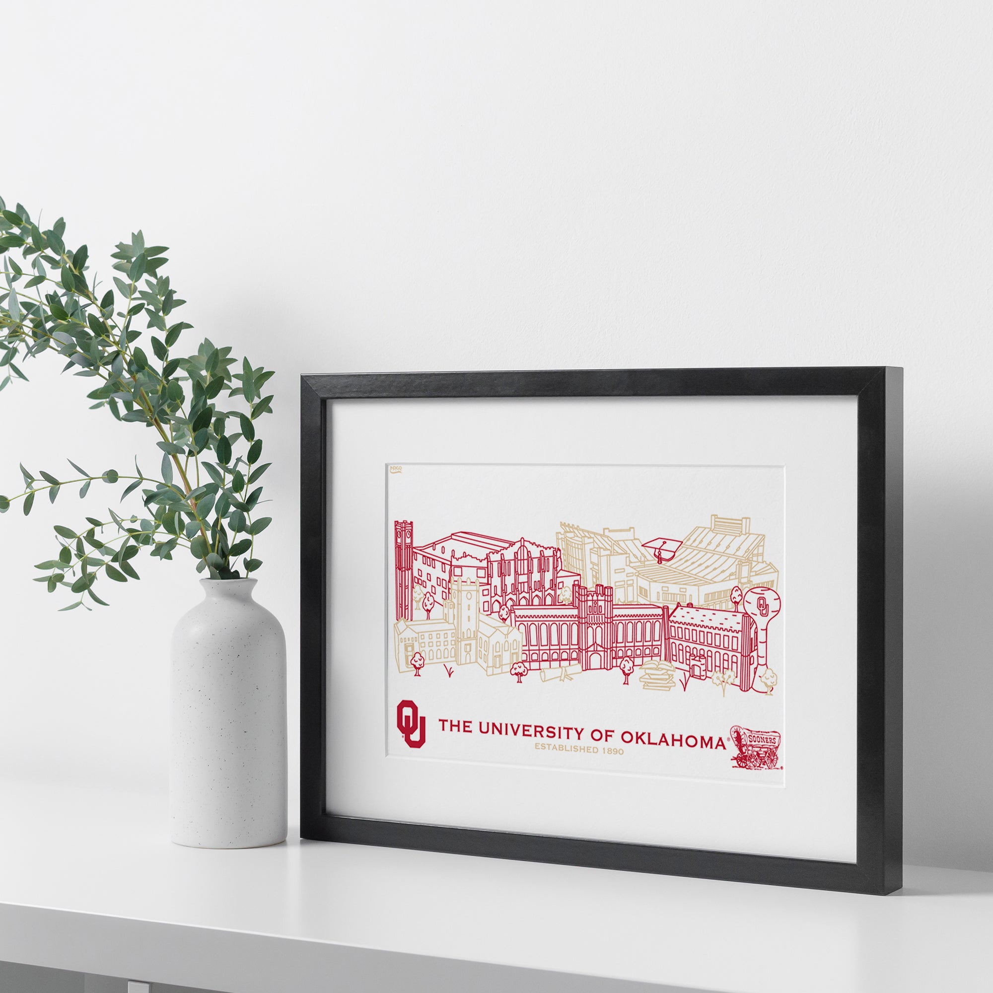 Oklahoma Sooners Framed Campus Line Wall Art 11" x 14"