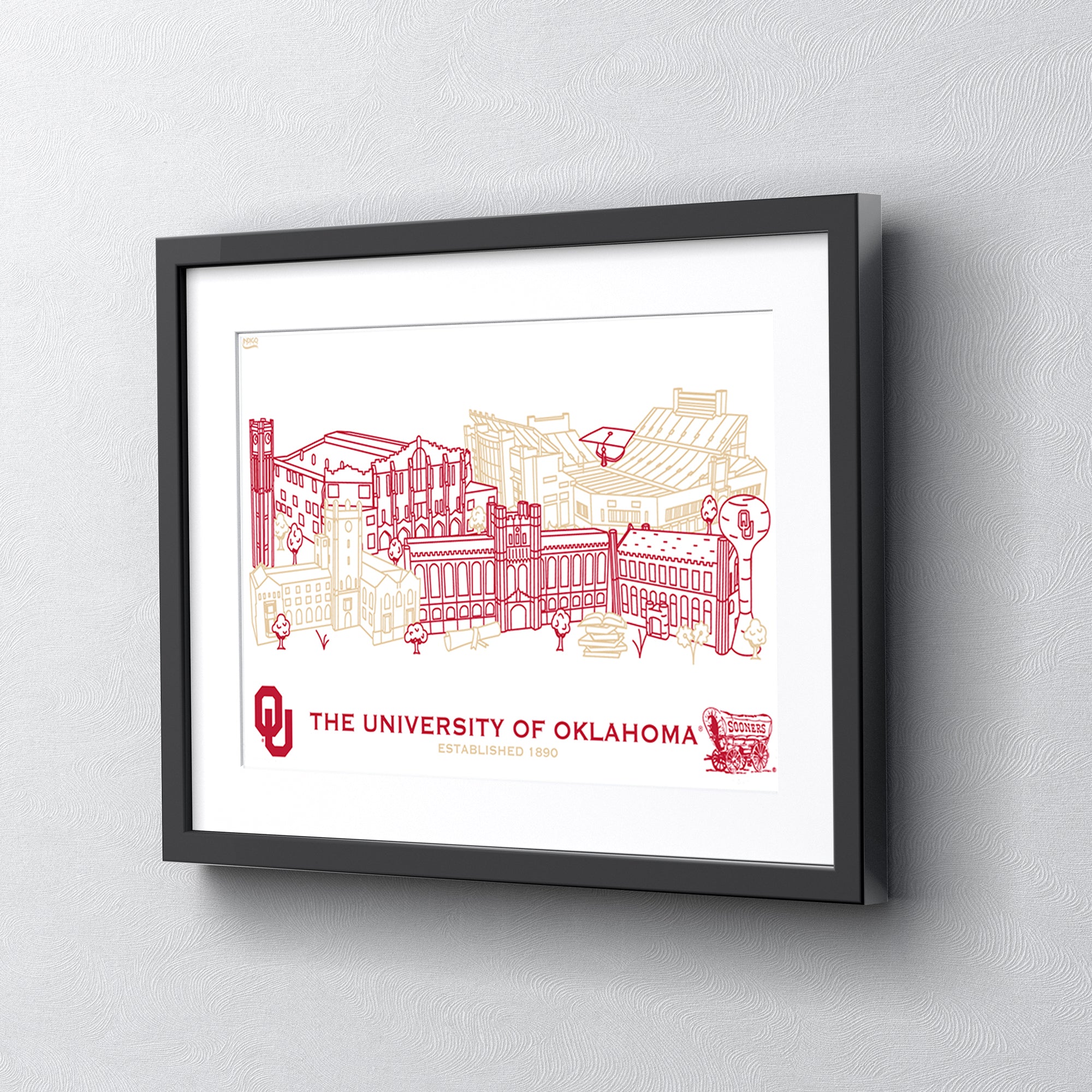 Oklahoma Sooners Framed Campus Line Wall Art 11" x 14"