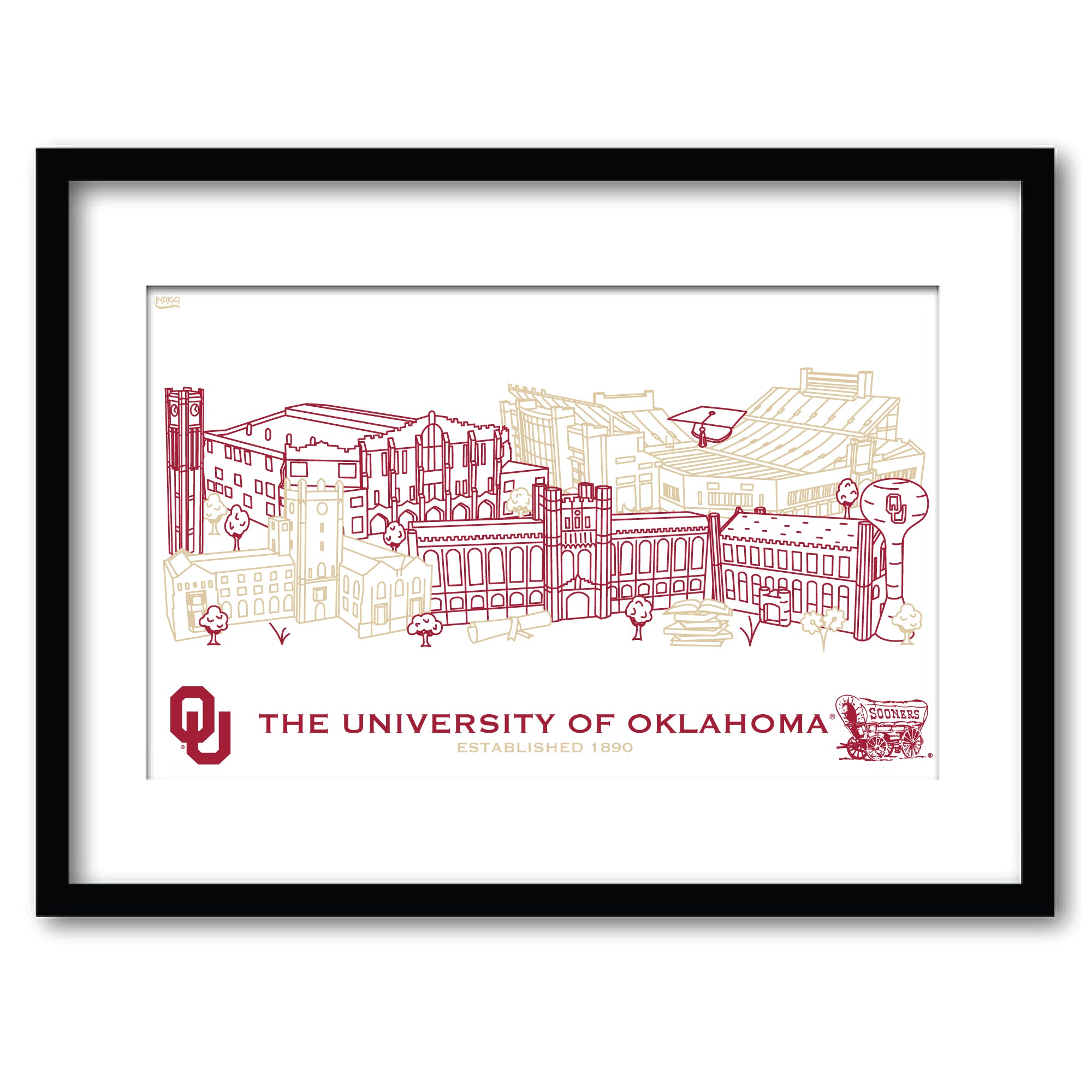 Oklahoma Sooners Framed Campus Line Wall Art 11" x 14"