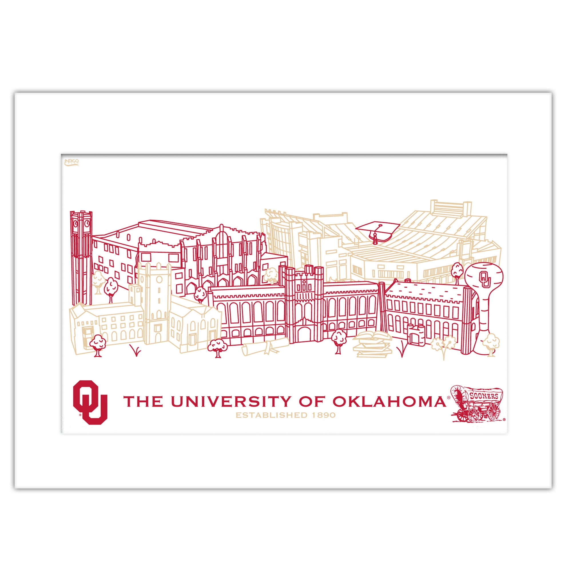Oklahoma Sooners Matted Campus Line Wall Art 11" x 14"