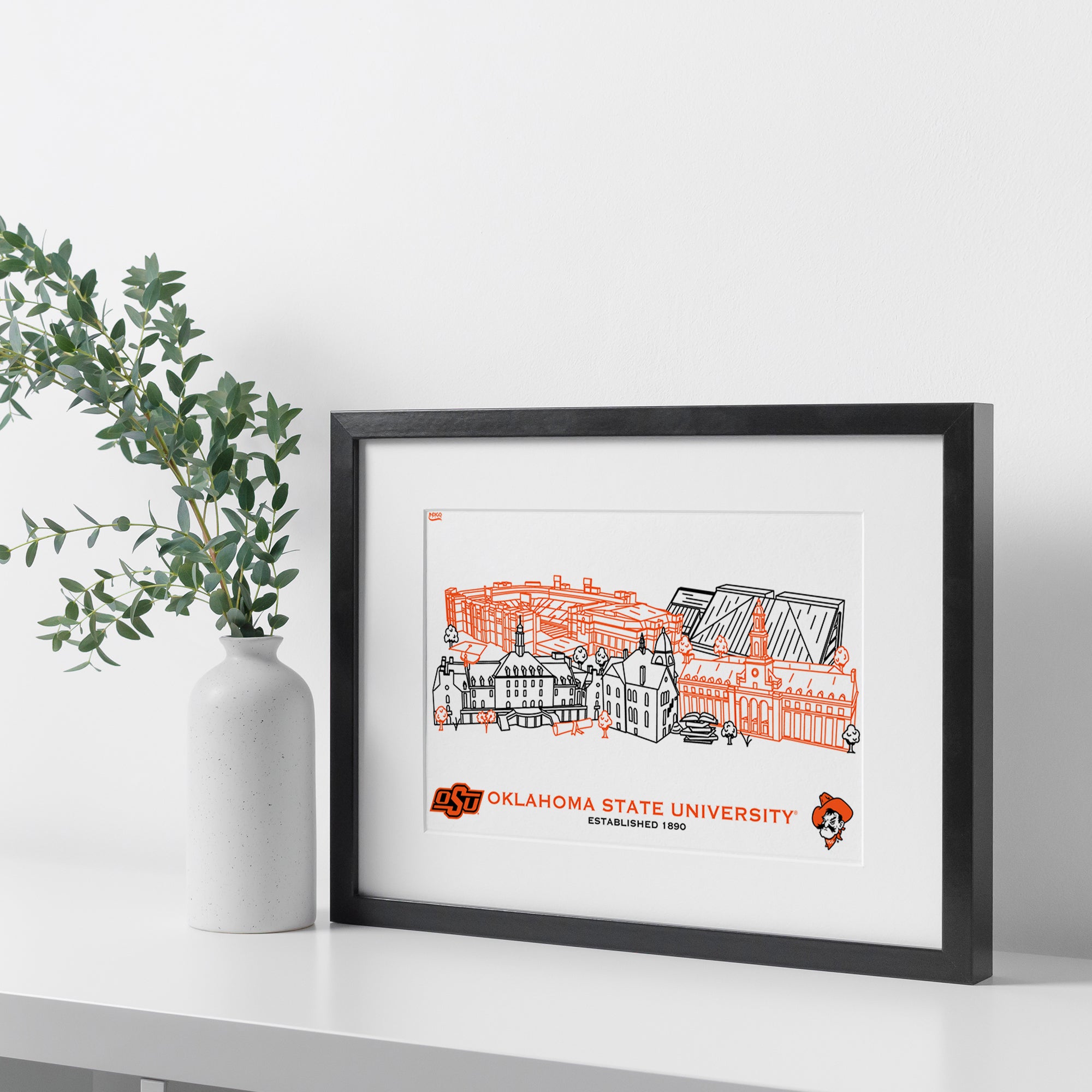 Oklahoma State Cowboys Framed Campus Line Wall Art 11" x 14"