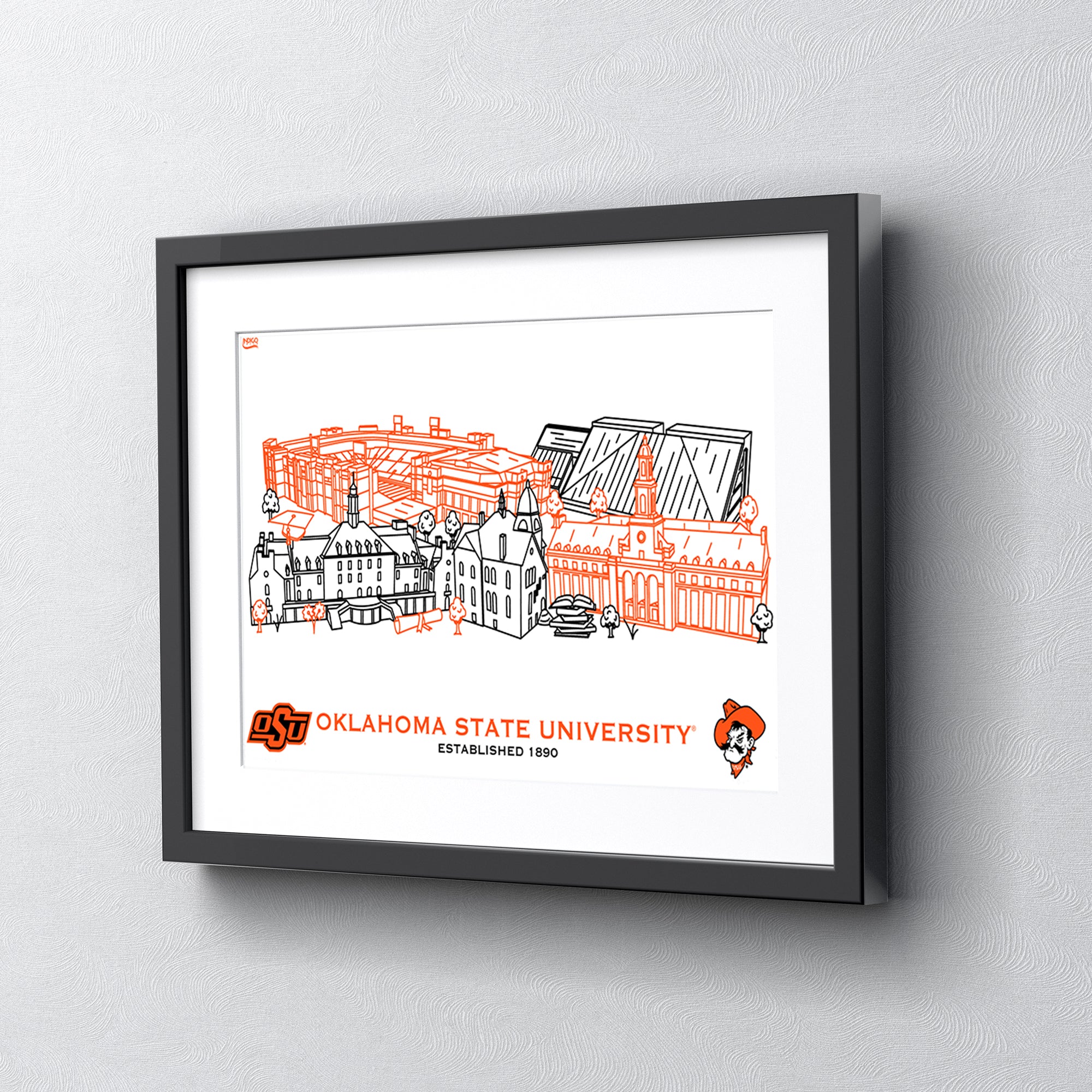 Oklahoma State Cowboys Framed Campus Line Wall Art 11" x 14"