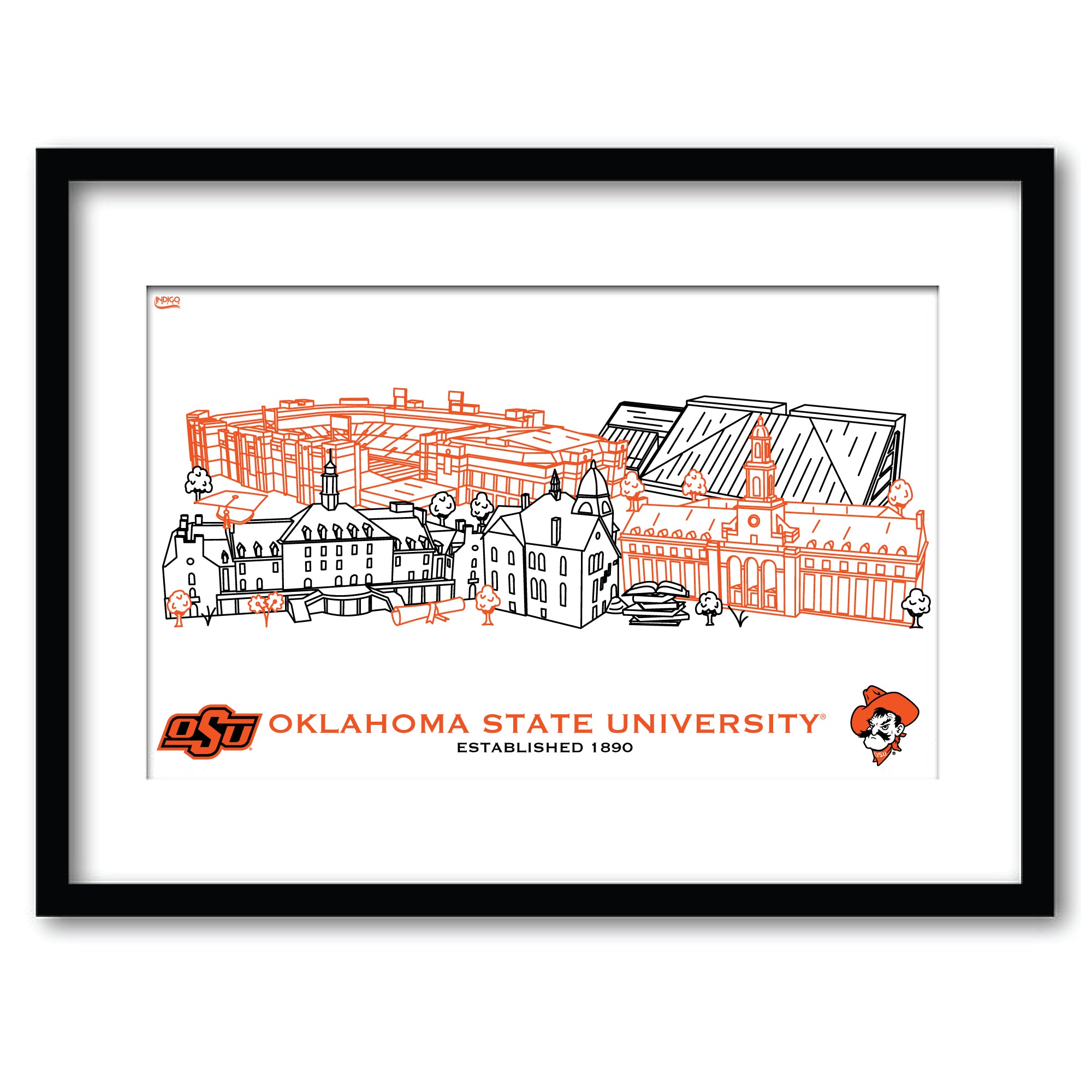 Oklahoma State Cowboys Framed Campus Line Wall Art 11" x 14"