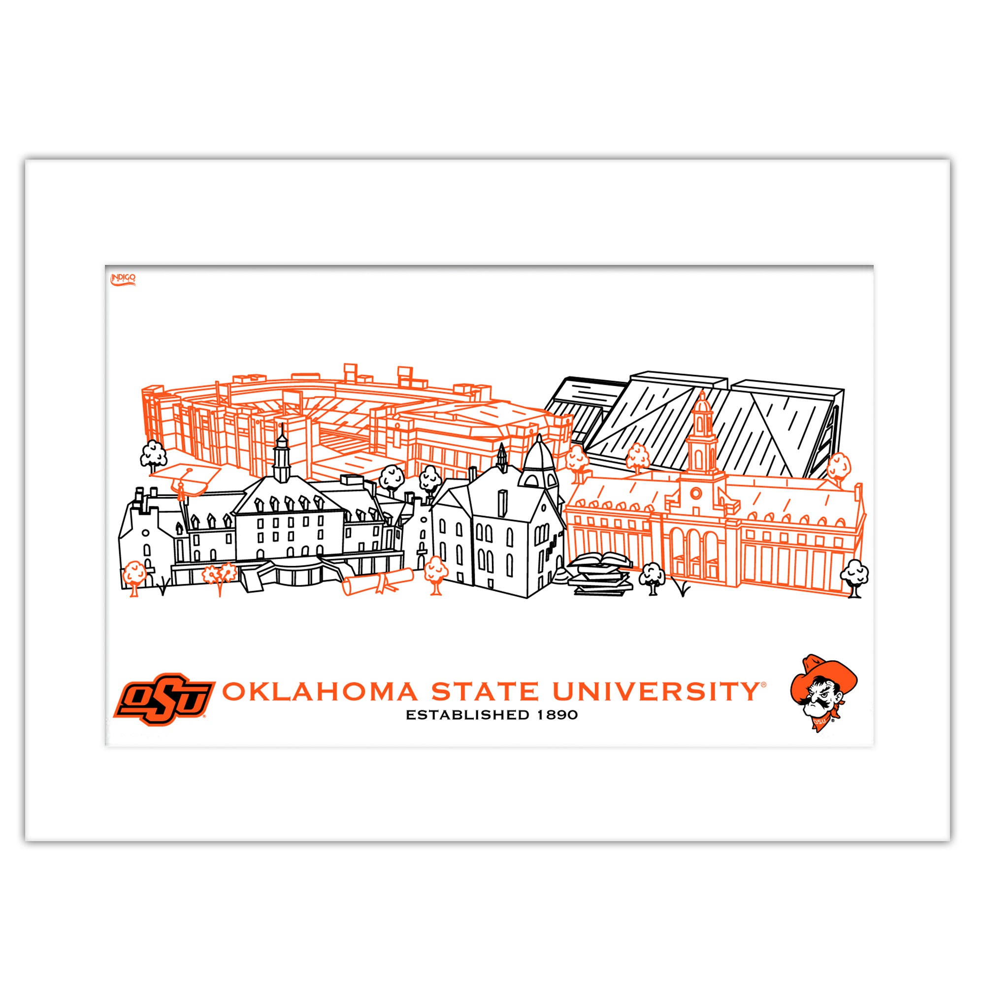 Oklahoma State Cowboys Matted Campus Line Wall Art 11" x 14"
