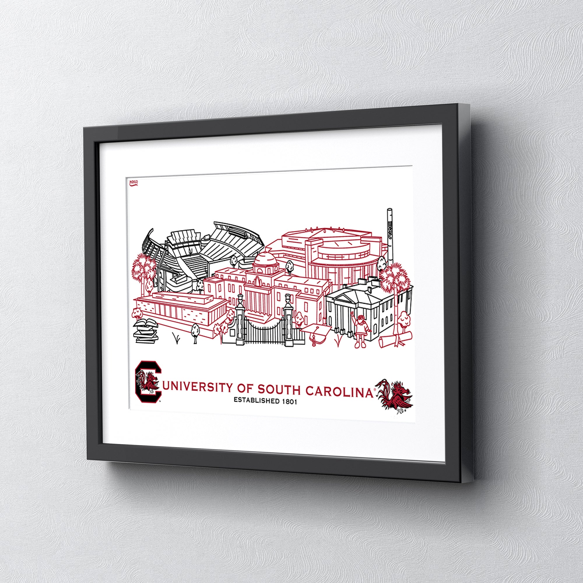 South Carolina Gamecocks Framed Campus Line Wall Art 11" x 14"