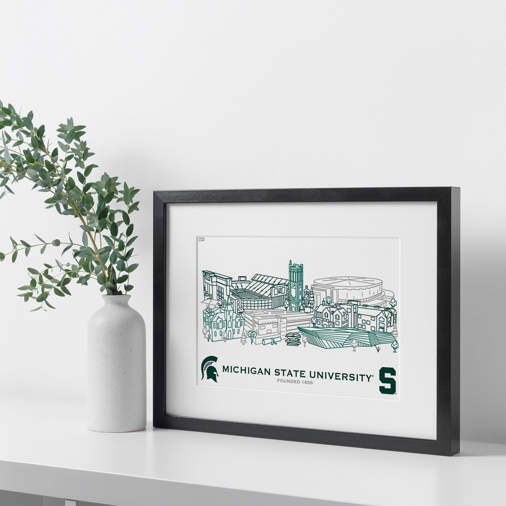 Michigan State Spartans Framed Campus Line Wall Art 11" x 14"