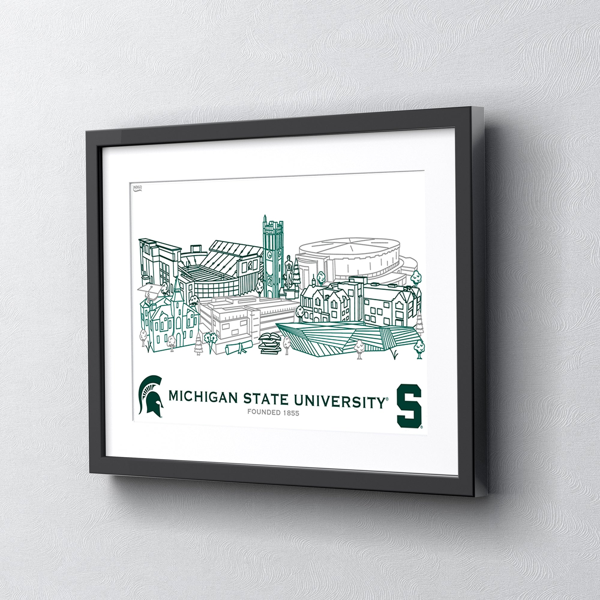 Michigan State Spartans Framed Campus Line Wall Art 11" x 14"
