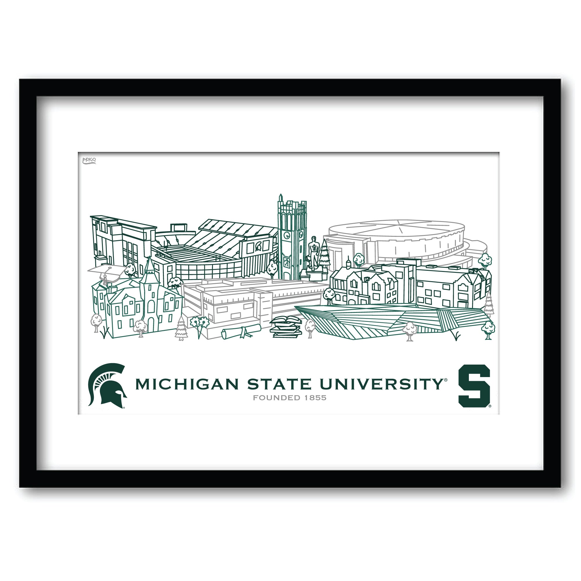 Michigan State Spartans Framed Campus Line Wall Art 11" x 14"