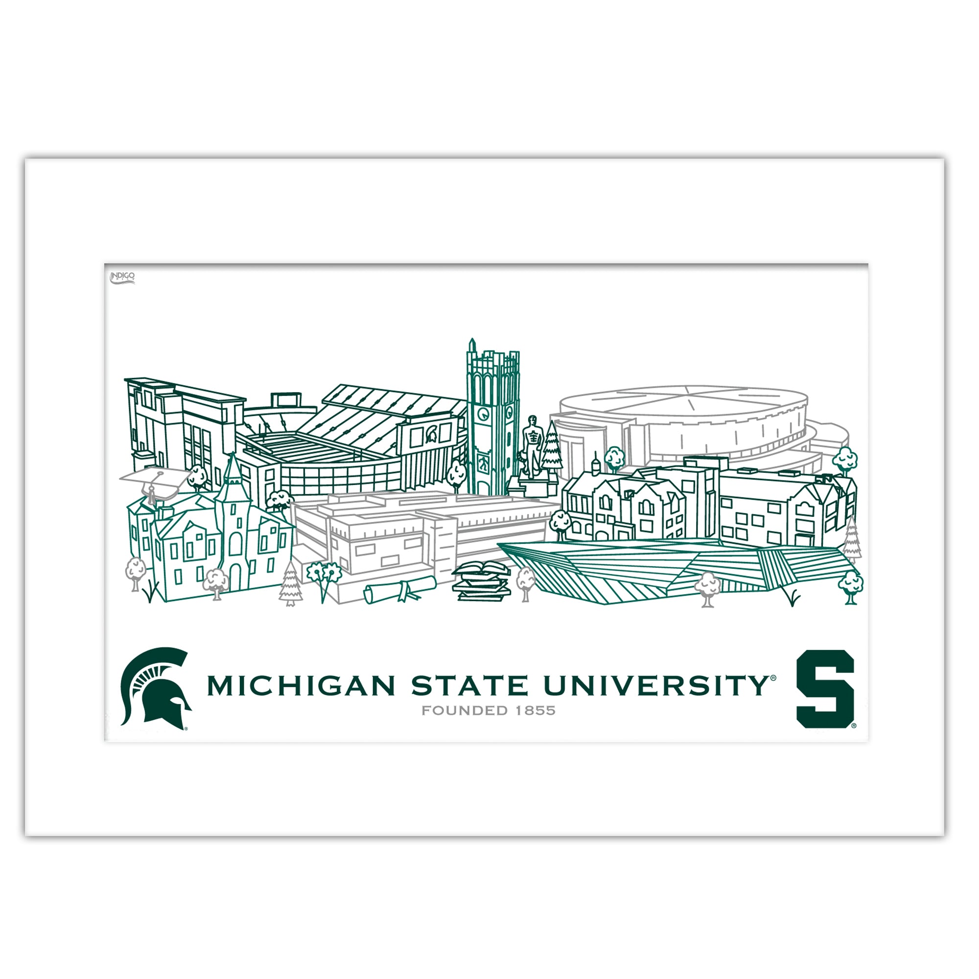 Michigan State Spartans Matted Campus Line Wall Art 11" x 14"