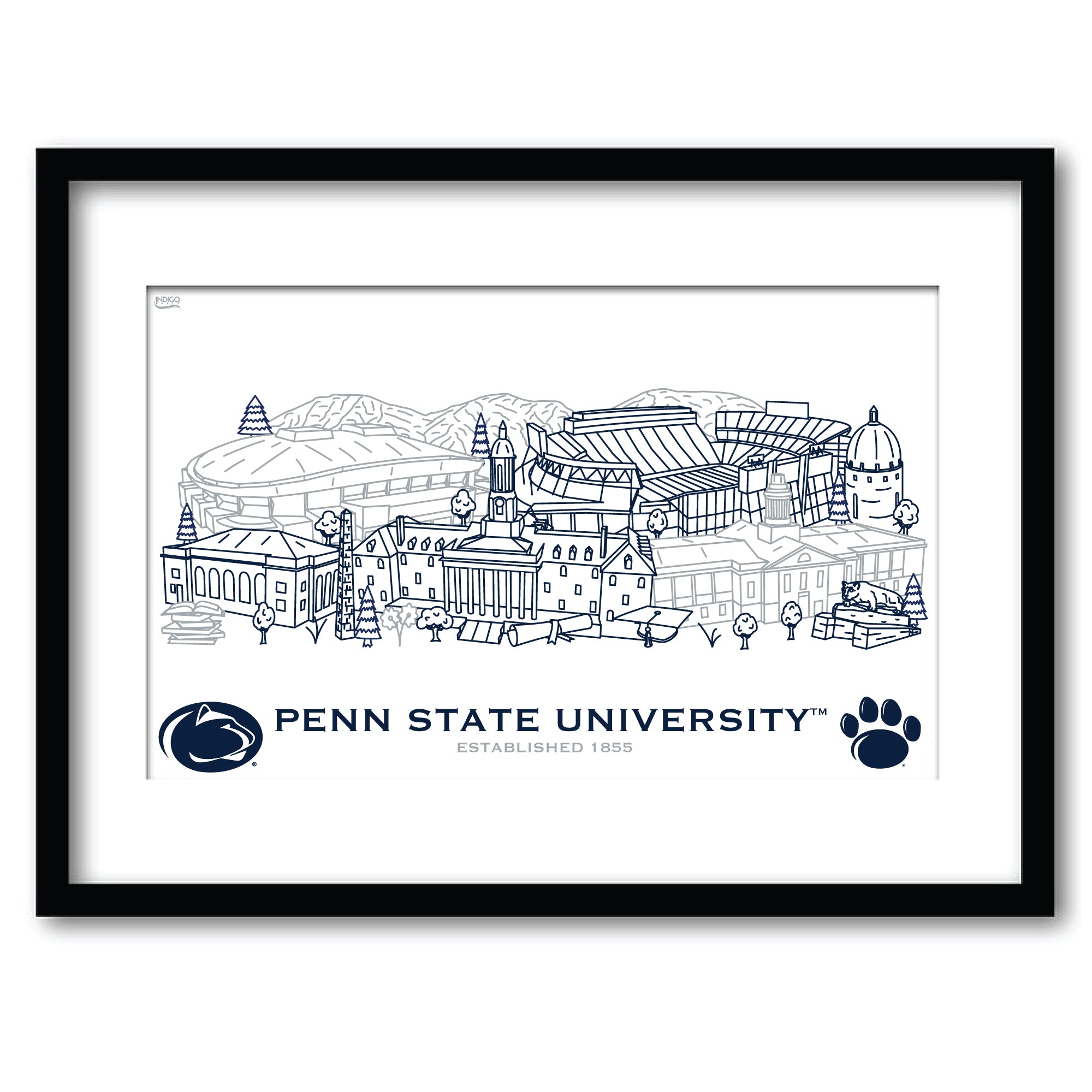 Penn State Nittany Lions Framed Campus Line Wall Art 11" x 14"