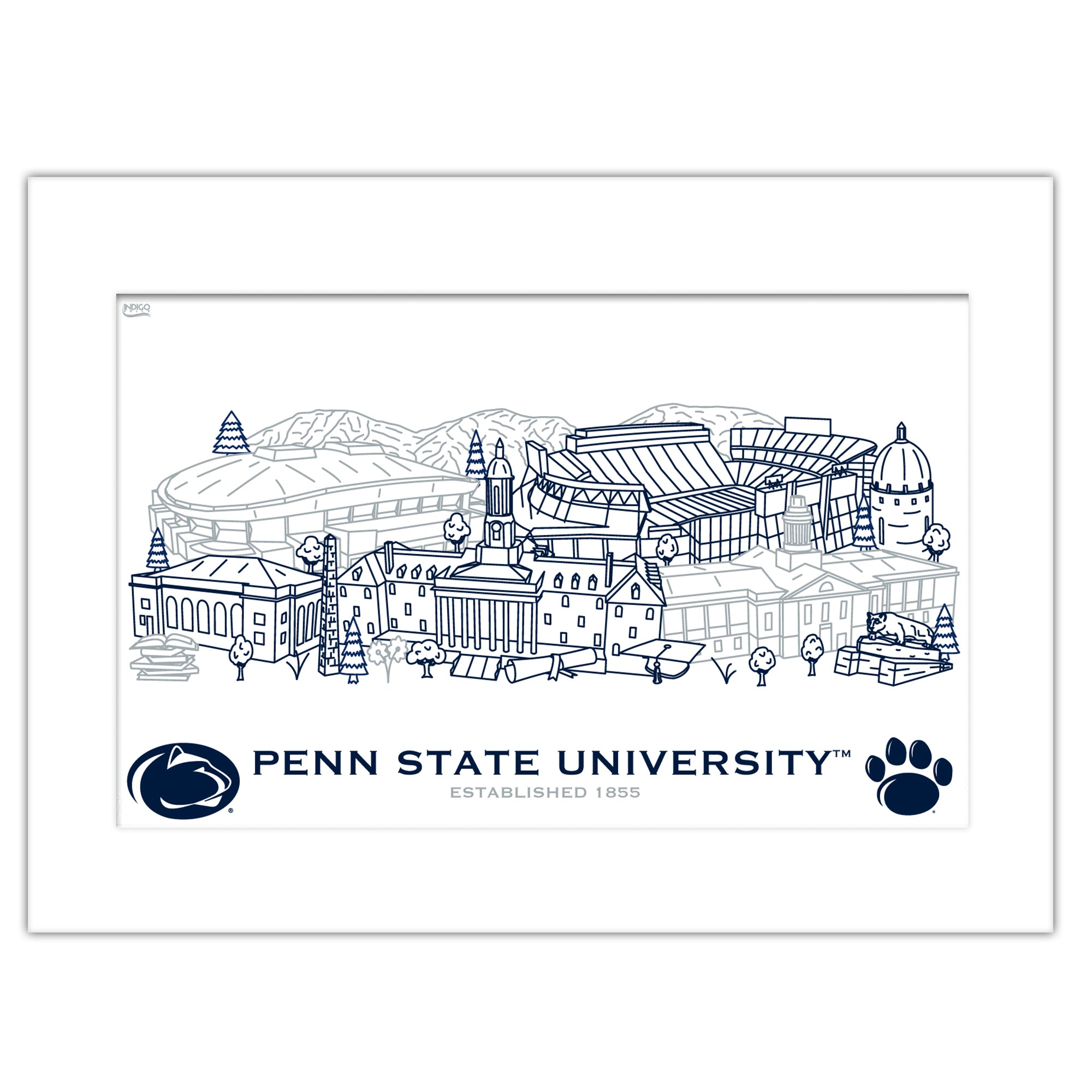 Penn State Nittany Lions Matted Campus Line Wall Art 11" x 14"