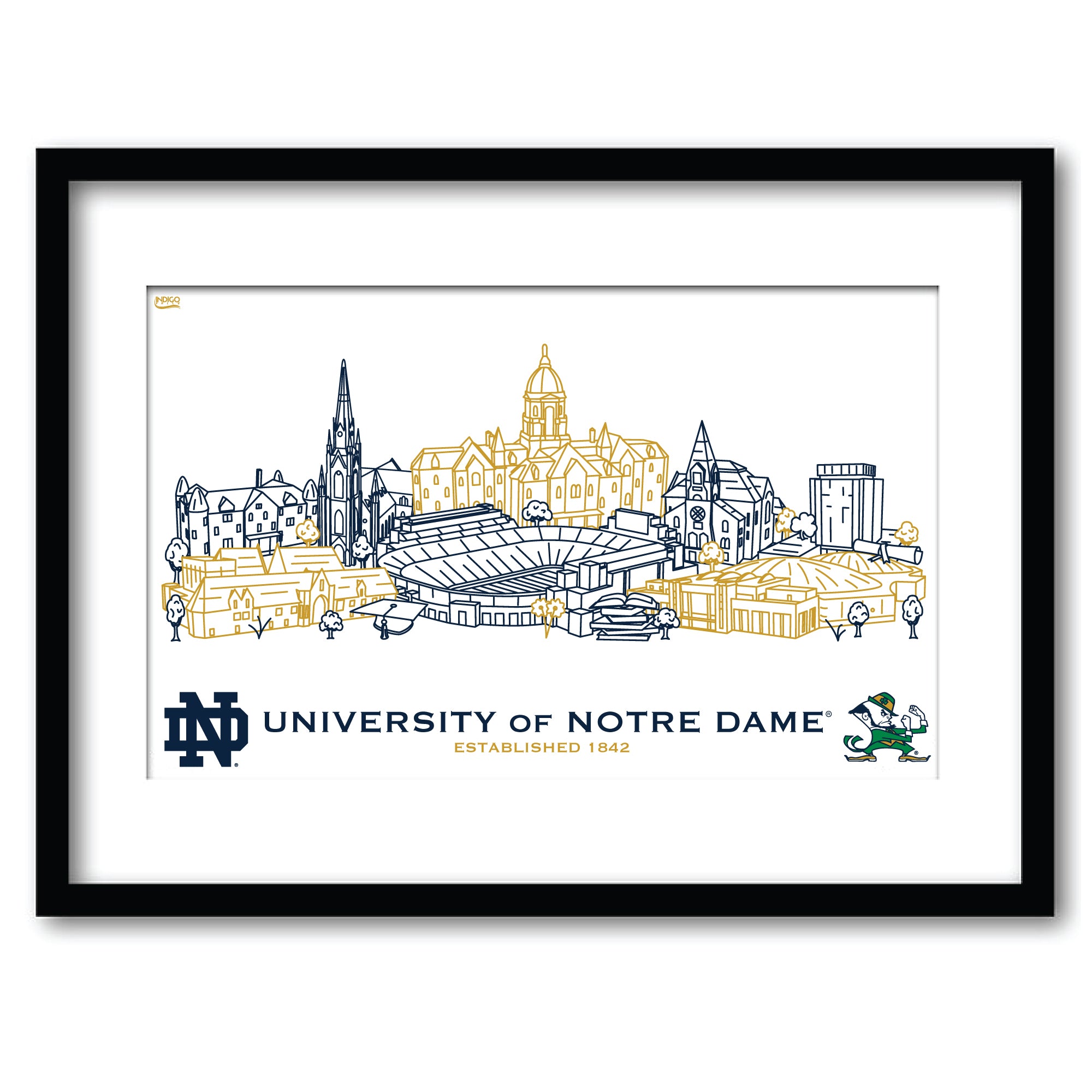 Notre Dame Fighting Irish Framed Campus Line Wall Art 11" x 14"