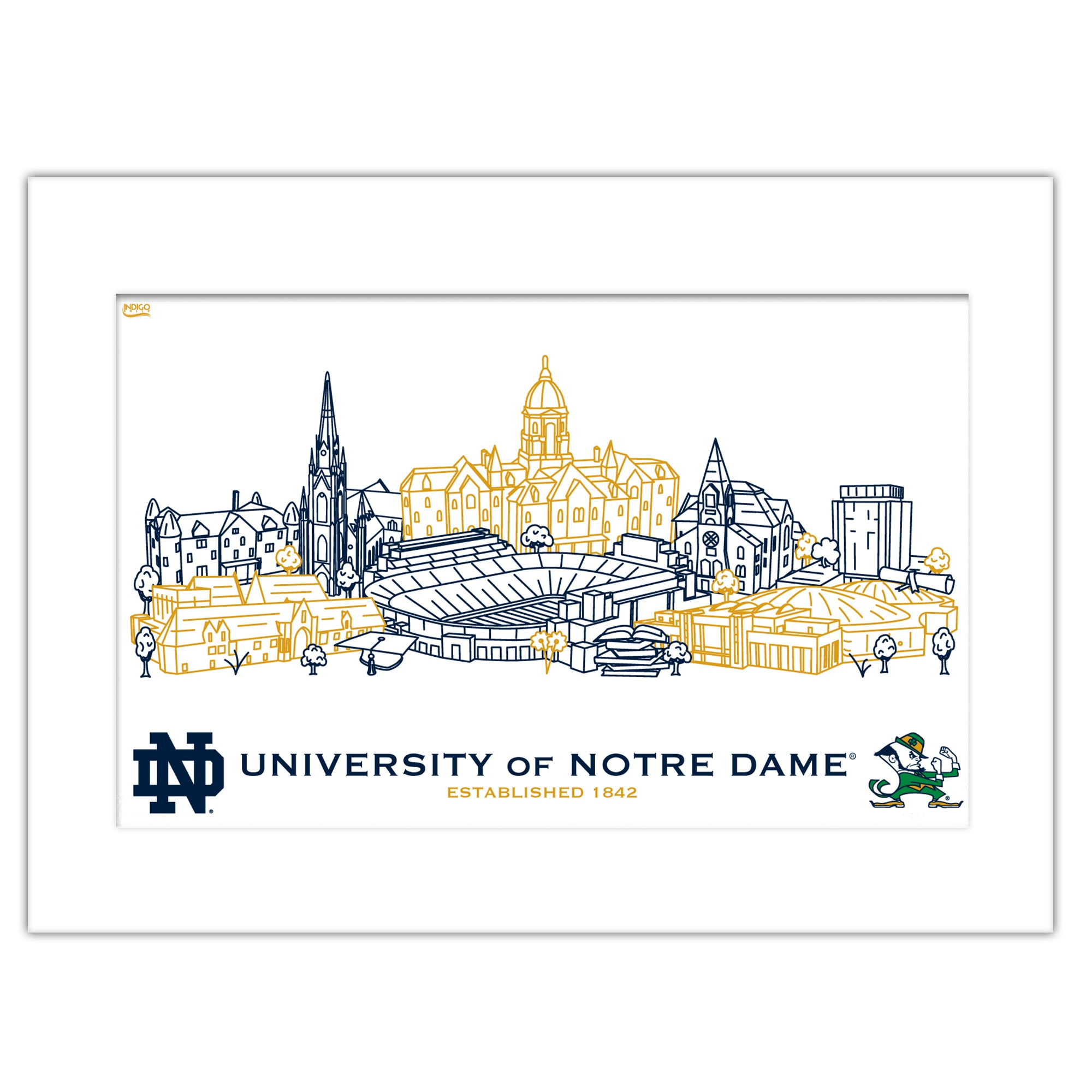 Notre Dame Fighting Irish Matted Campus Line Wall Art 11" x 14"