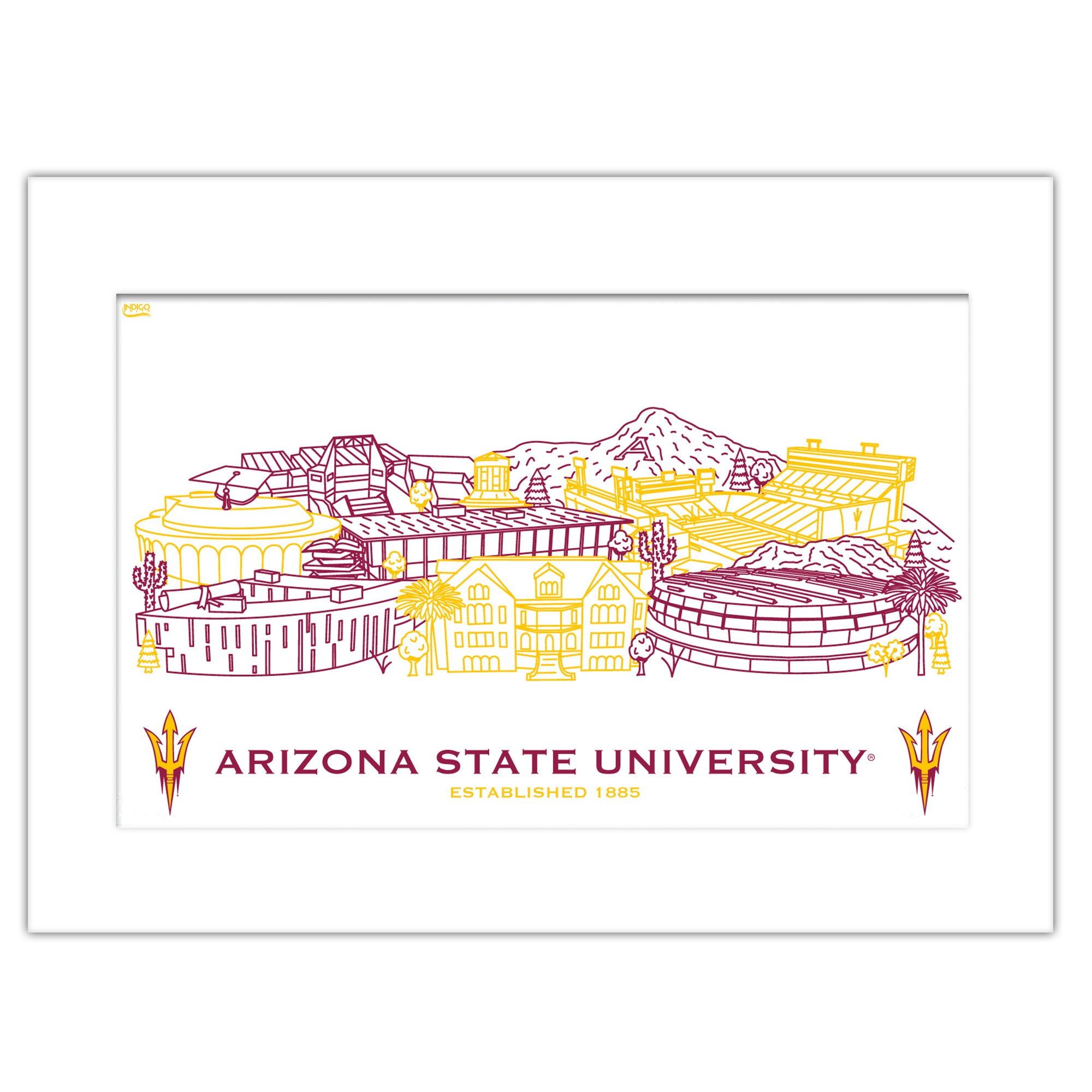 Arizona State Sun Devils Matted Campus Line Wall Art 11" x 14"