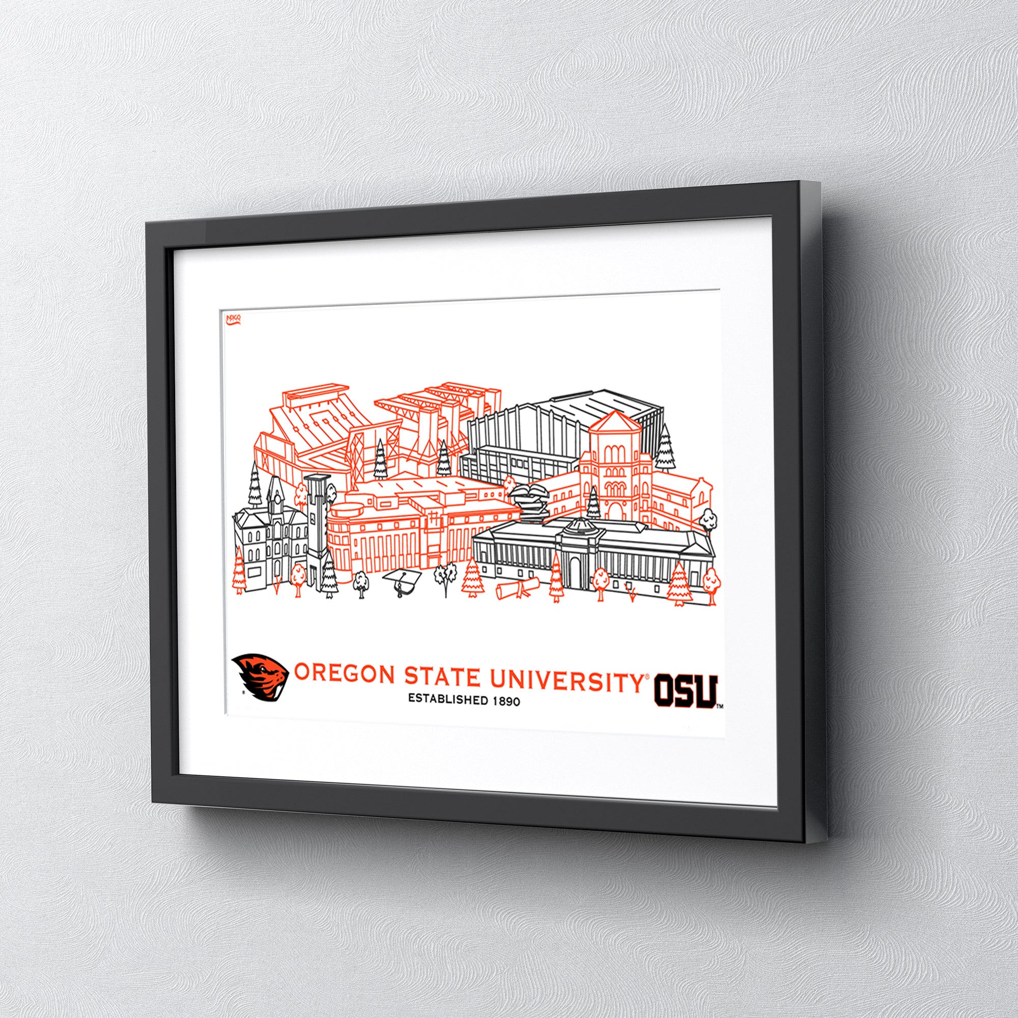 Oregon State Beavers Framed Campus Line Wall Art 11" x 14"