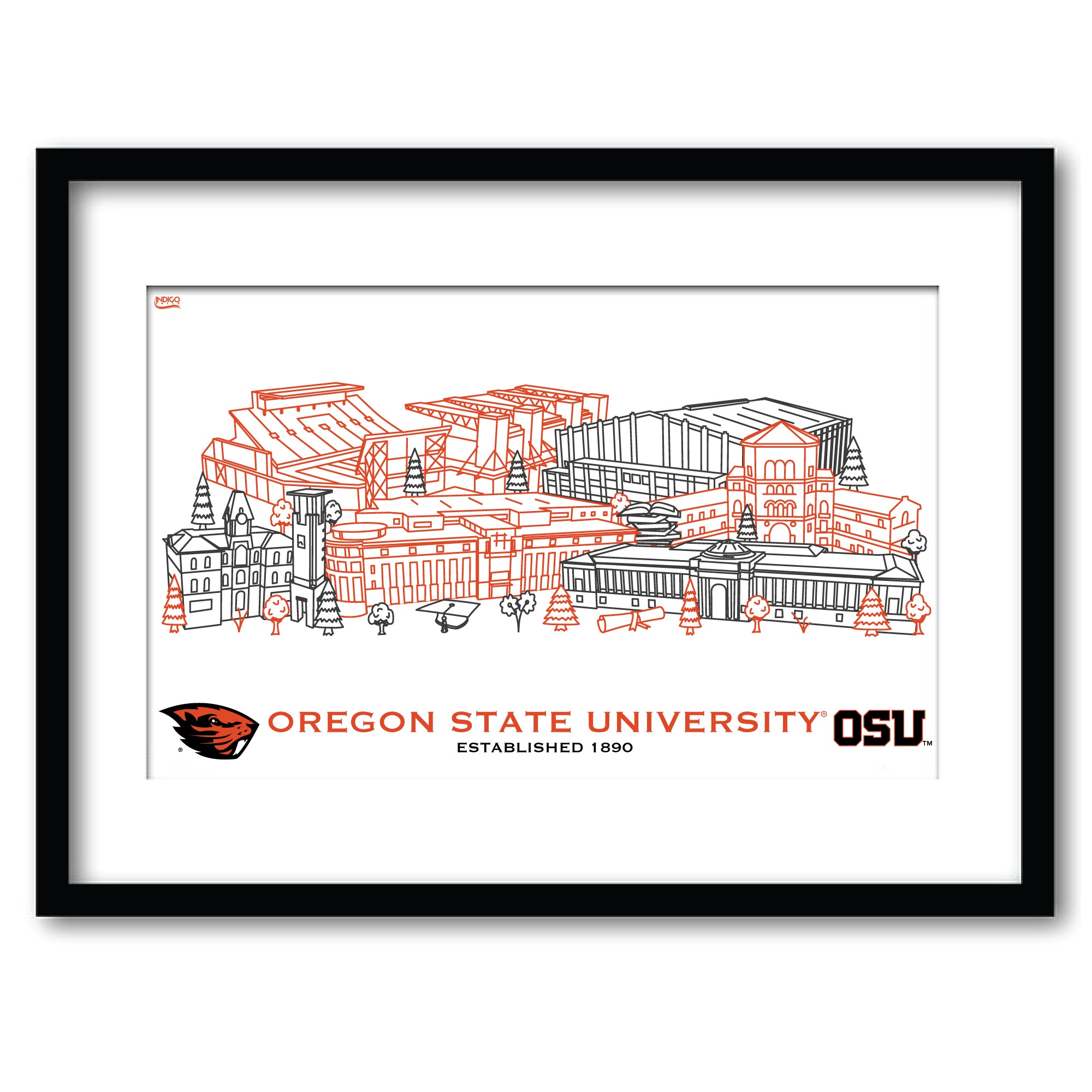 Oregon State Beavers Framed Campus Line Wall Art 11" x 14"
