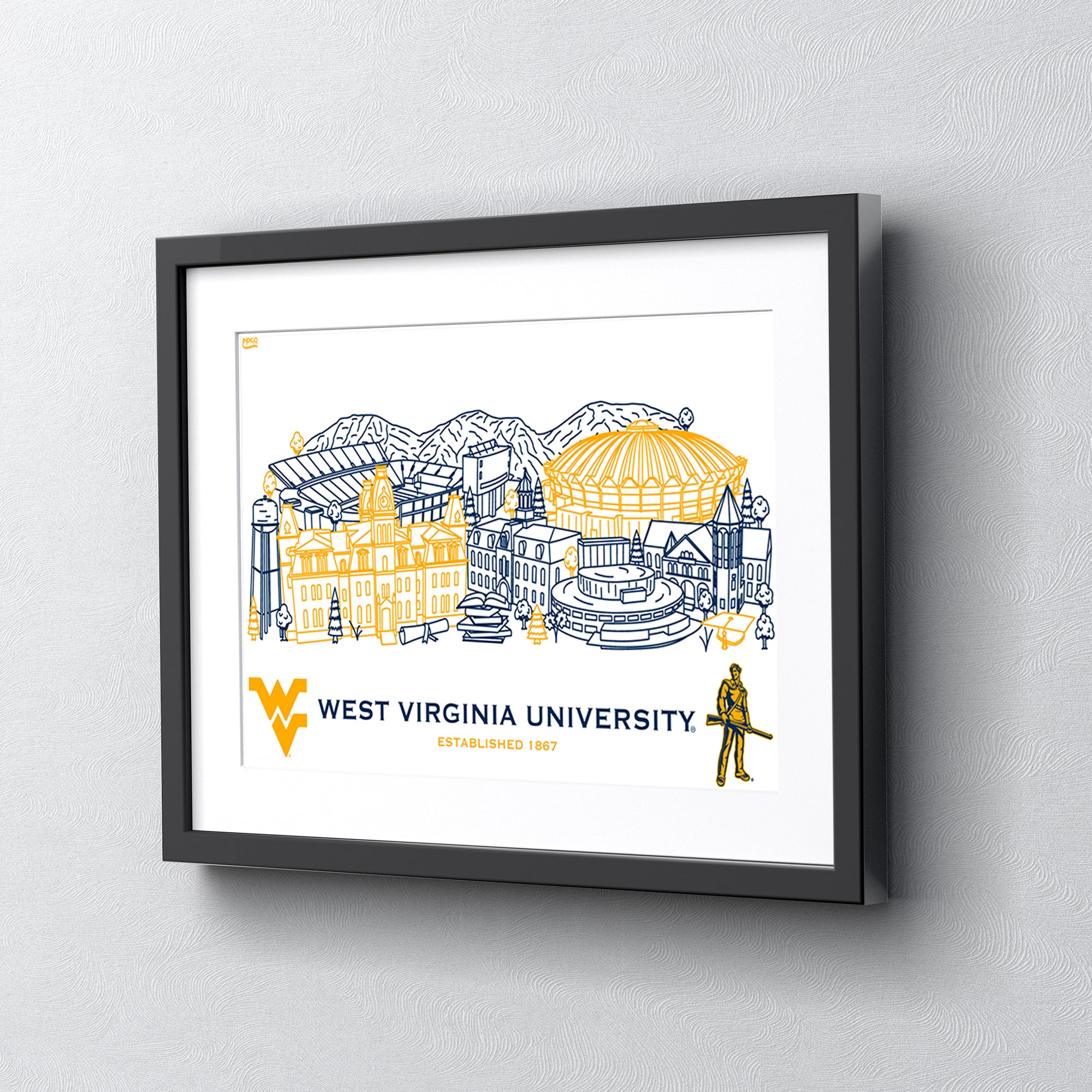 West Virginia Mountaineers Framed Campus Line Wall Art 11" x 14"