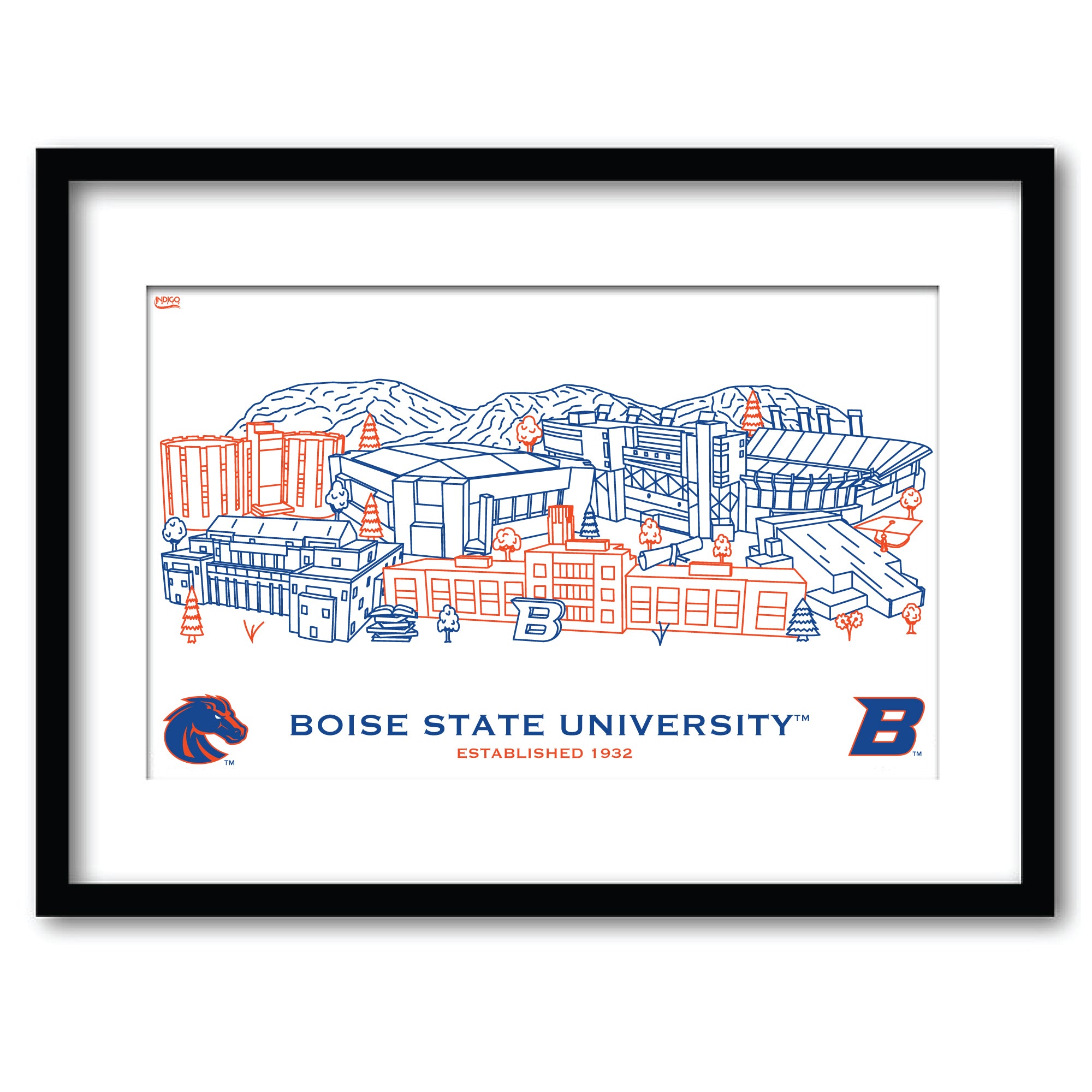Boise State Broncos Framed Campus Line Wall Art 11" x 14"